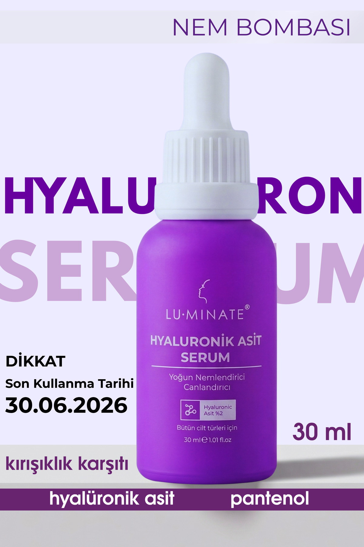 Luminate Hyaluronik Asit Serum 2% Yoğun Nemlendirici Canlandırıcı Cilt Bariyer Onarıcı Hyaluronic Acid 30ml