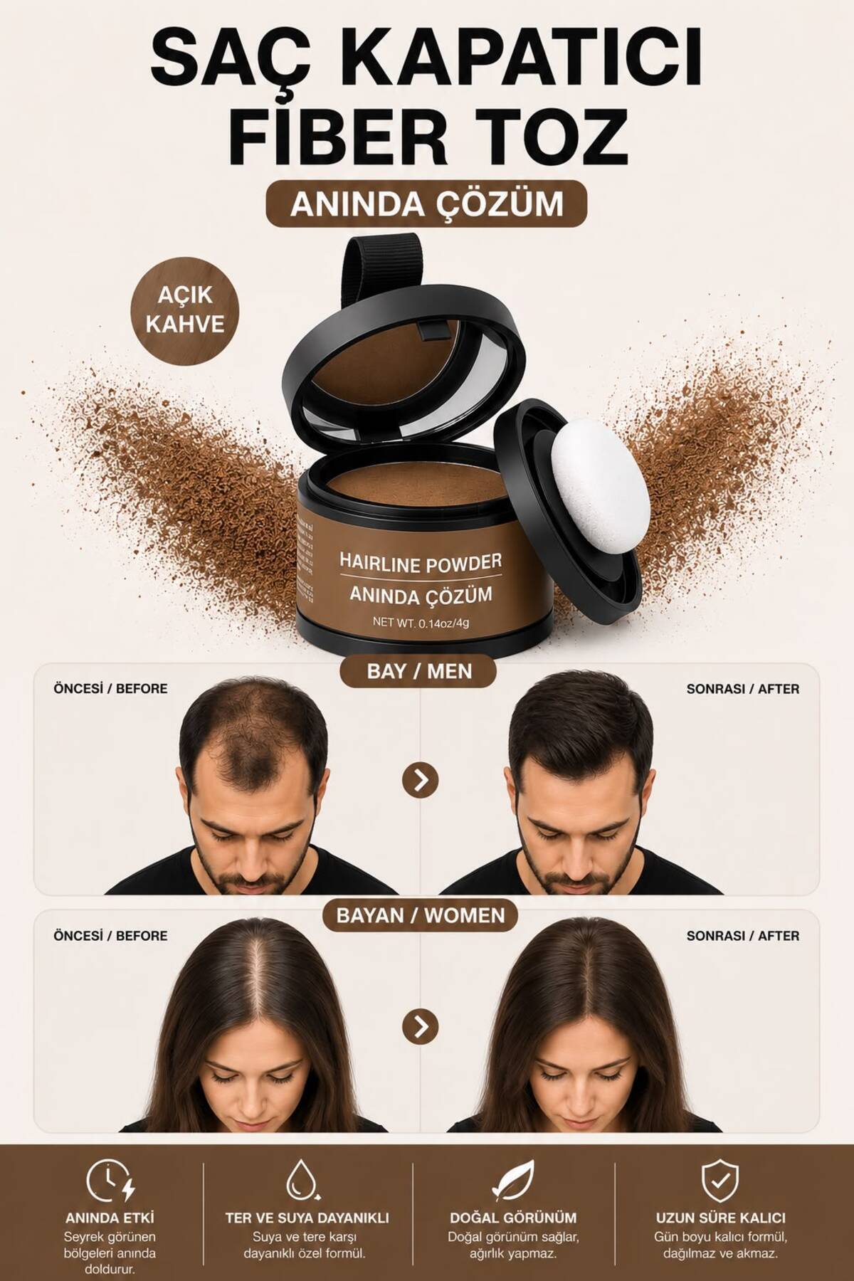 hb skin care Yeni Nesil Saç Dolgunlaştırıcı Açık Kahve Boya Pudra | Seyrek Sakal Saçlar için Saç Fiberi | Saç Ve Beyaz Kapatıcı Suda Çıkmaz Boya