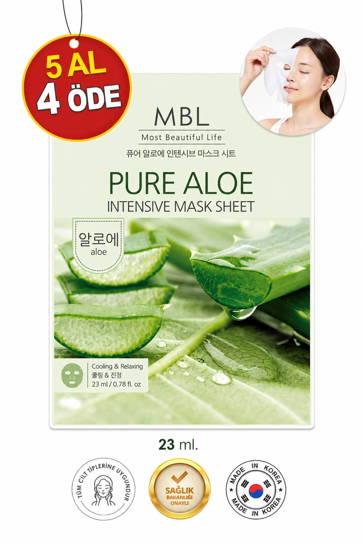MBL Teresia MBL Pure Aloe Intensive Mask Sheet – Aloe Vera Özlü Yatıştırıcı ve Nemlendirici Kağıt Maske 23ml