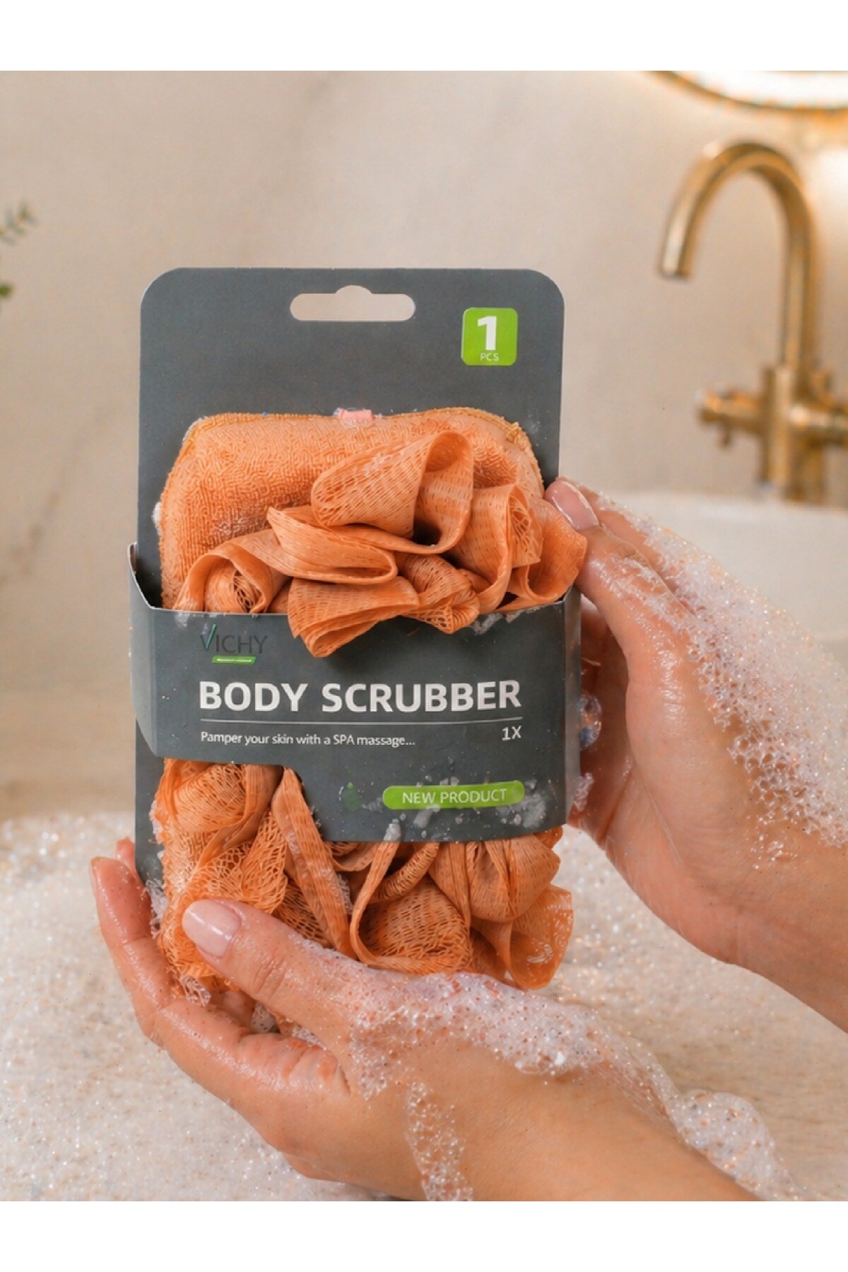 Vichy Banyo Lif Süngeri Body Scrubber Köpük Artırıcı Duş Lifi Vücut Temizleme VCHY-6984 KİREMİT