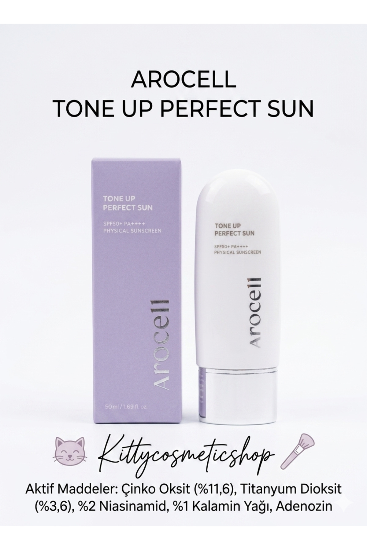 AROCELL Tone Up Perfect Sun, 50 ml(Kalamin İçeren Renk Eşitleyici Güneş Koruyucu Krem)