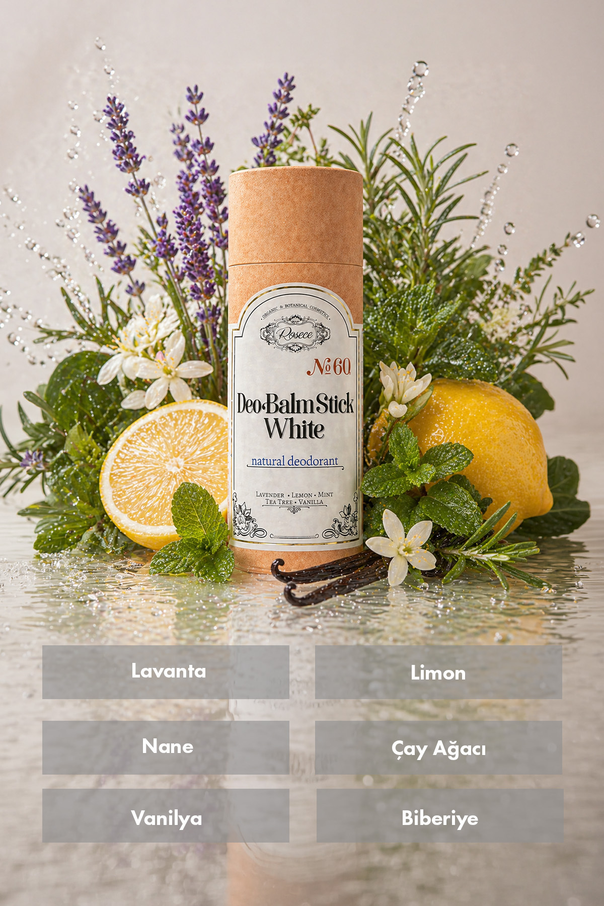 Rosece Deo Balm Stick Whıte | Doğal Koltuk Altı Deodorant Roll On Vegan | Unisex 60 ml
