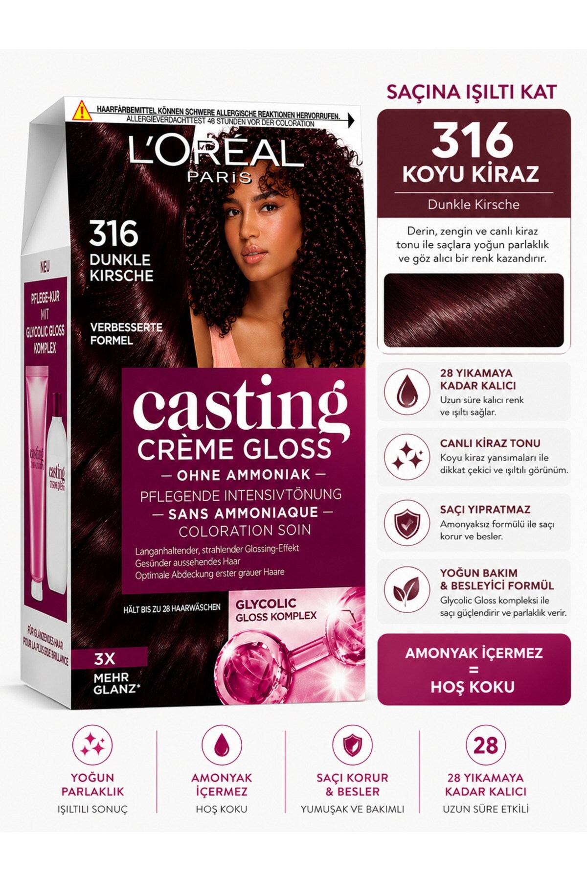 L'Oreal Paris Casting Crème Gloss 316 Koyu Kiraz Amonyaksız Saç Boyası