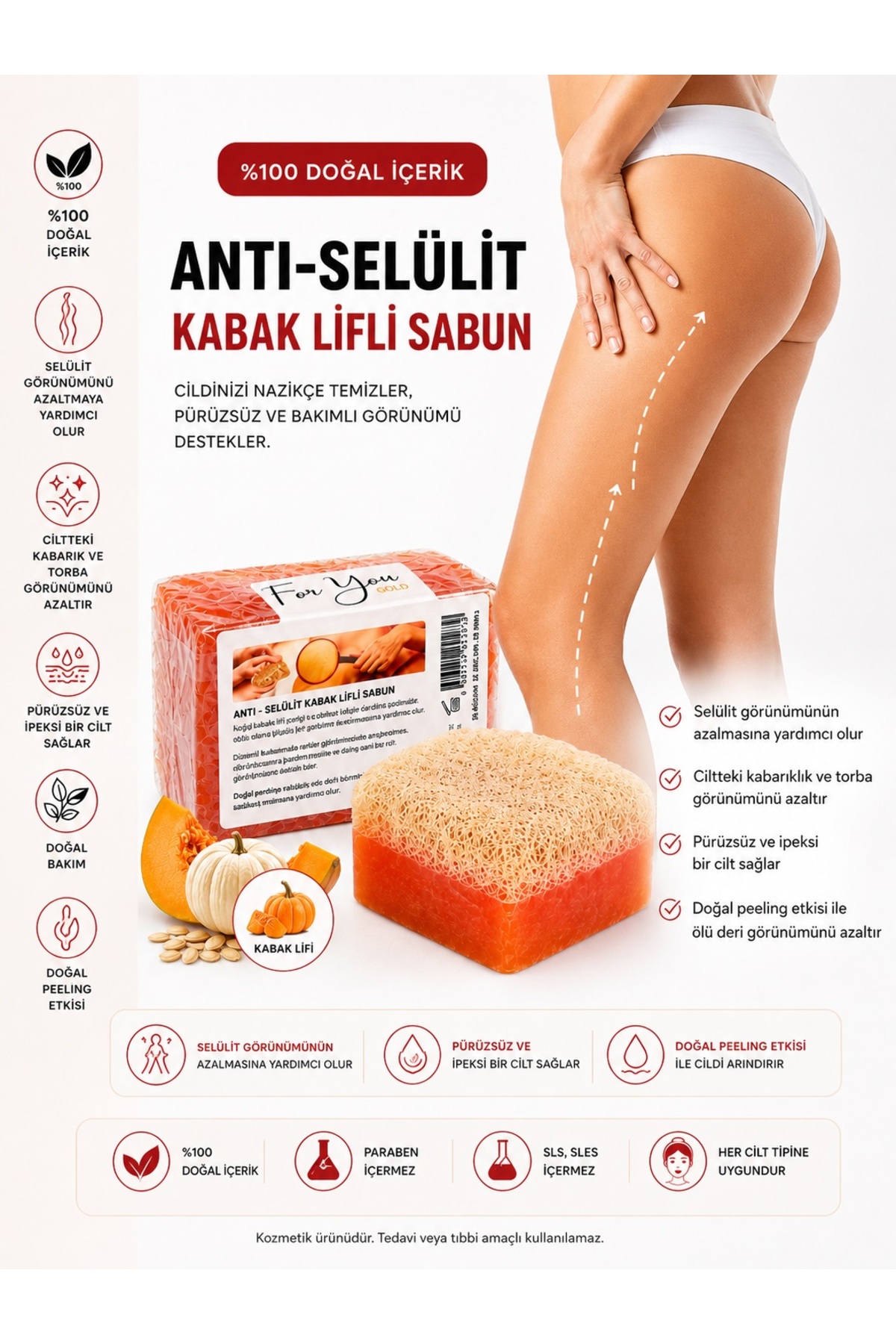 For You Gold Selülit Karşıtı, Sıkılaştırıcı Etkili, Batık Gidermeye Yardımcı Peeling Etkili Vücut Bakım Sabunu