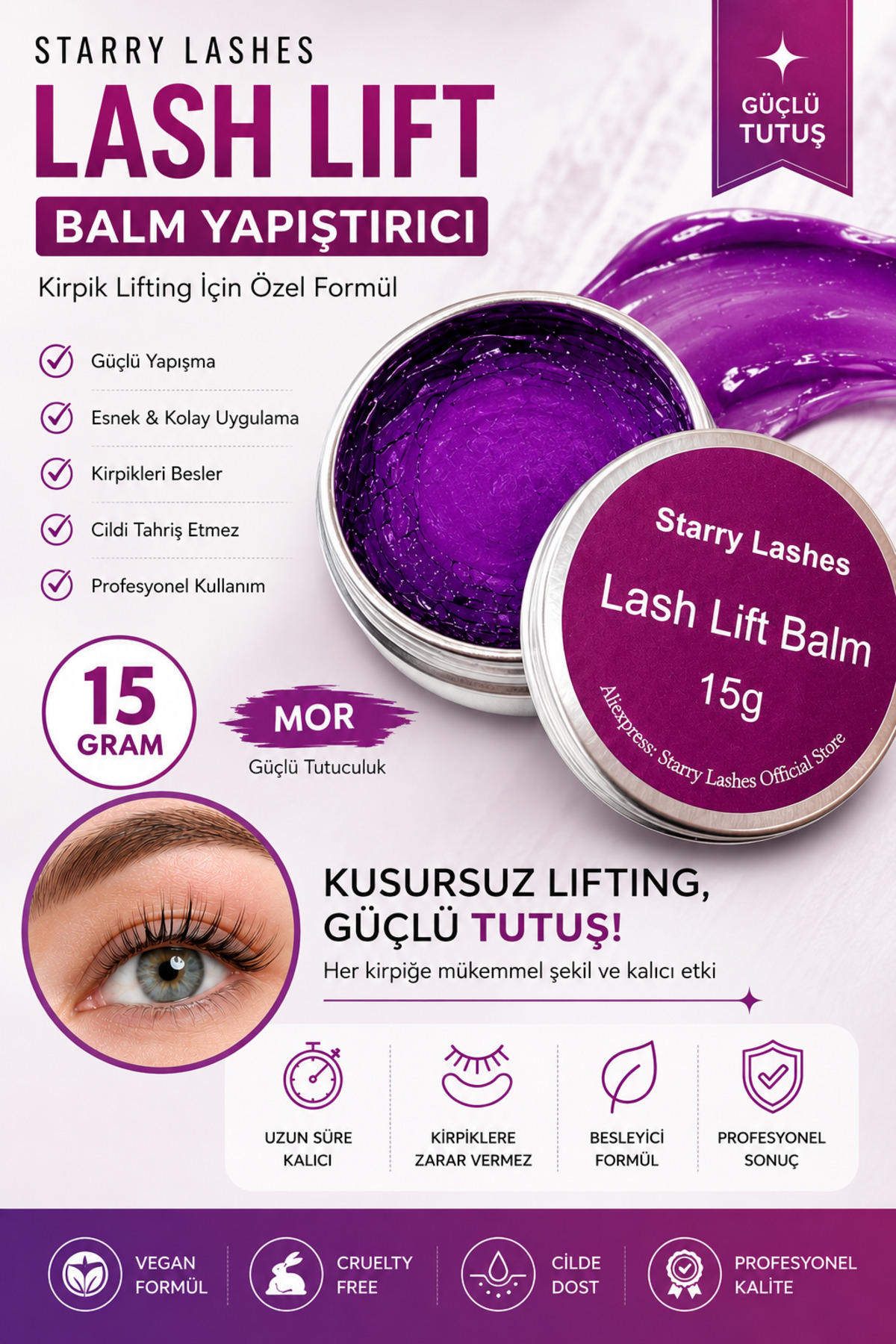 Lush Studio Balm Yapıştırıcı ve Fırça Set Kirpik Lifting Yapıştırıcısı Balm Kolay Tarama ve Bakım Yapar