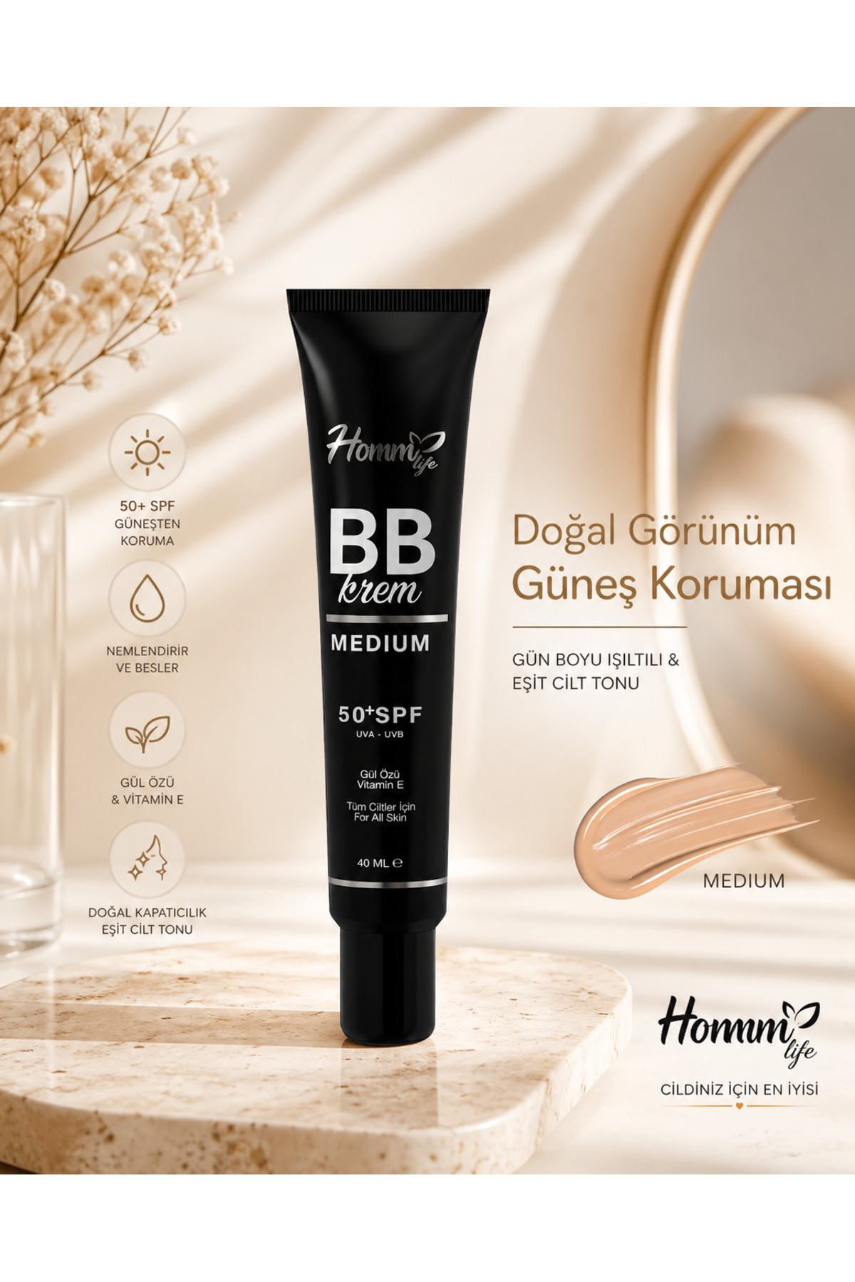 Homm Bitkisel Homm Life BB Krem Medium 50 + SPF 40 ML