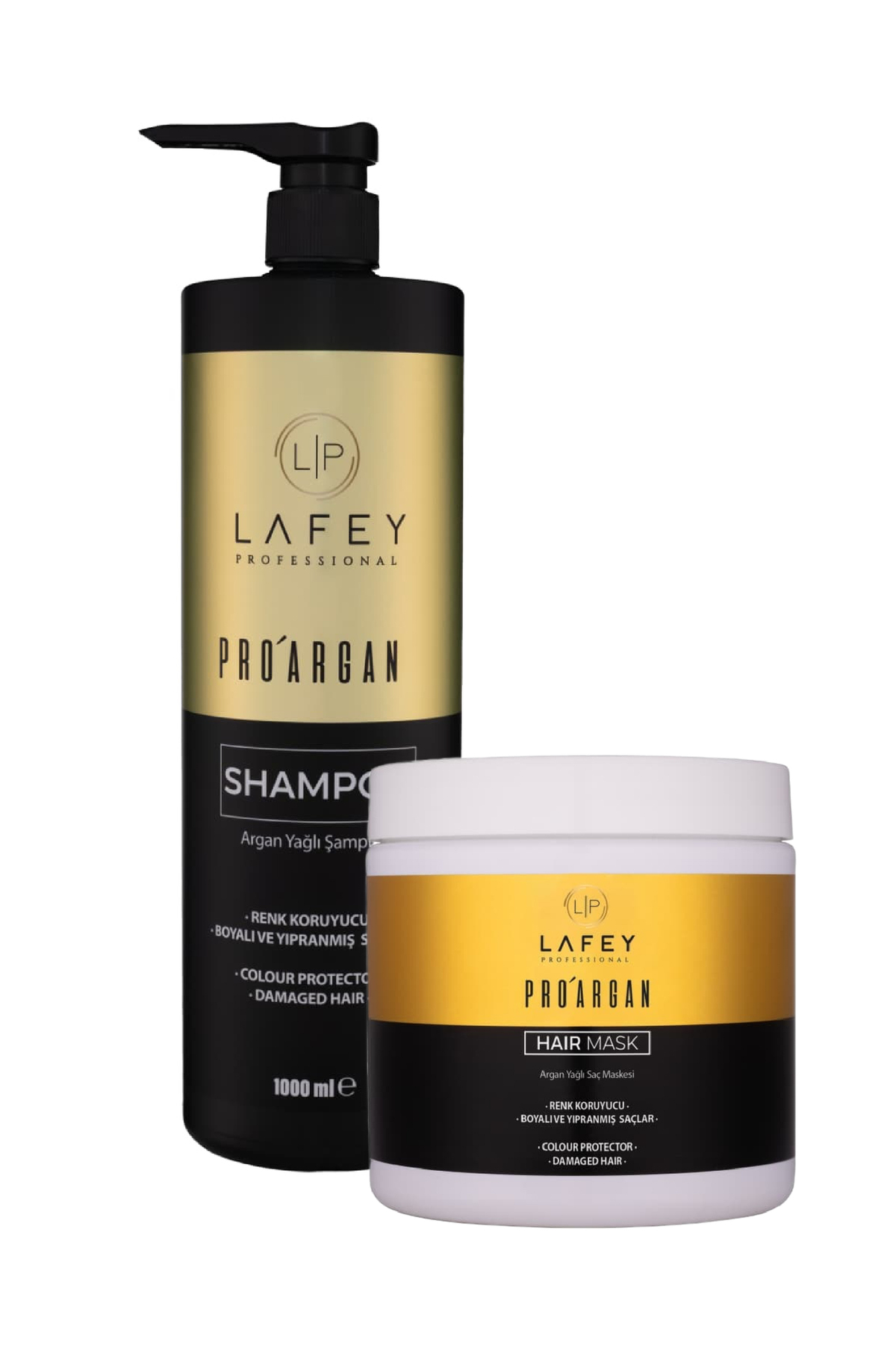 Lafey Professional PROARGAN Argan Yağlı Besleyici & Parlaklık Veren Etkili Saç Şampuanı 1000 ml + Maske 500 ml