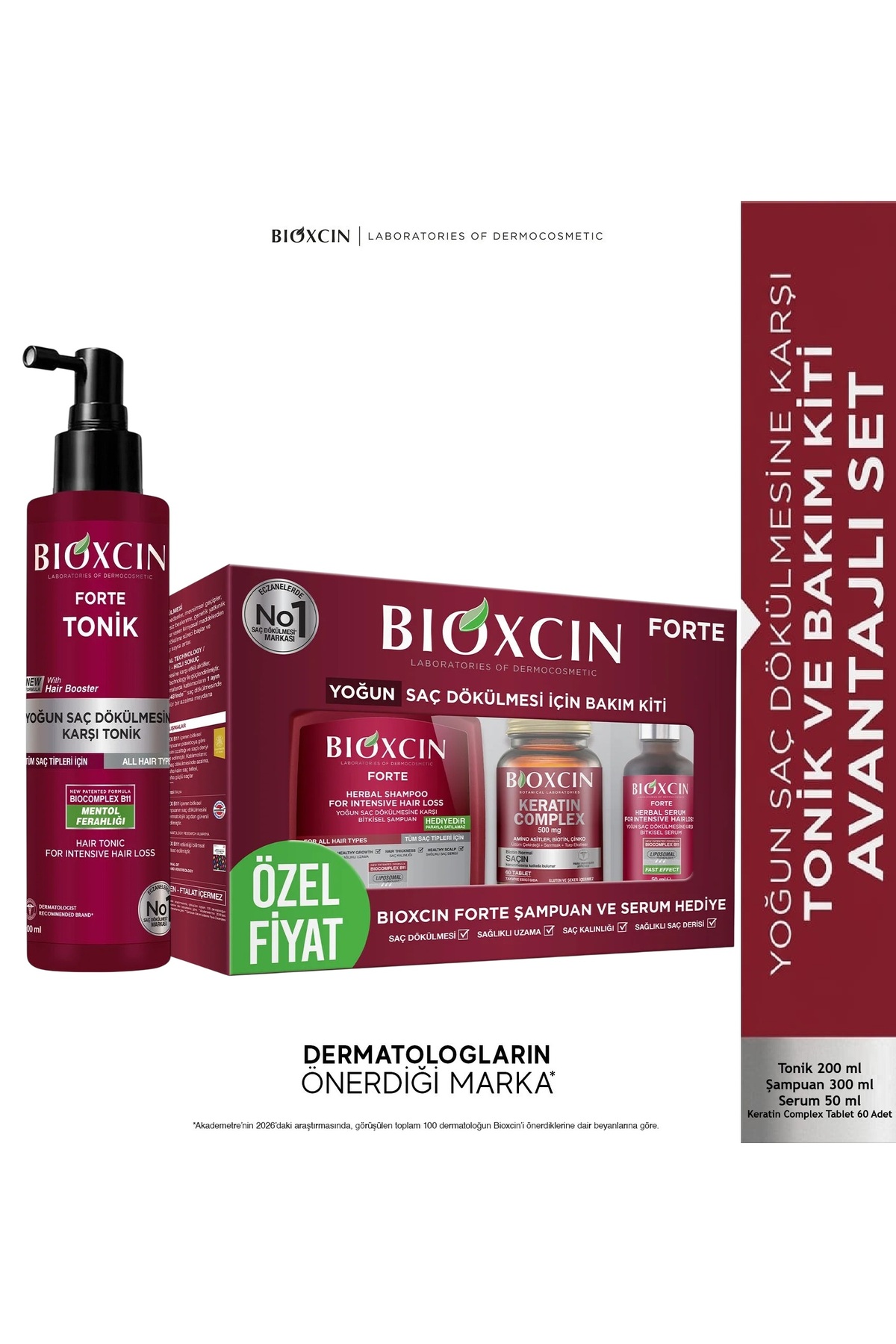 Bioxcin Forte Yoğun Saç Dökülmesi Seti (Tablet-Şampuan-Serum) (Tonik Hediyeli)
