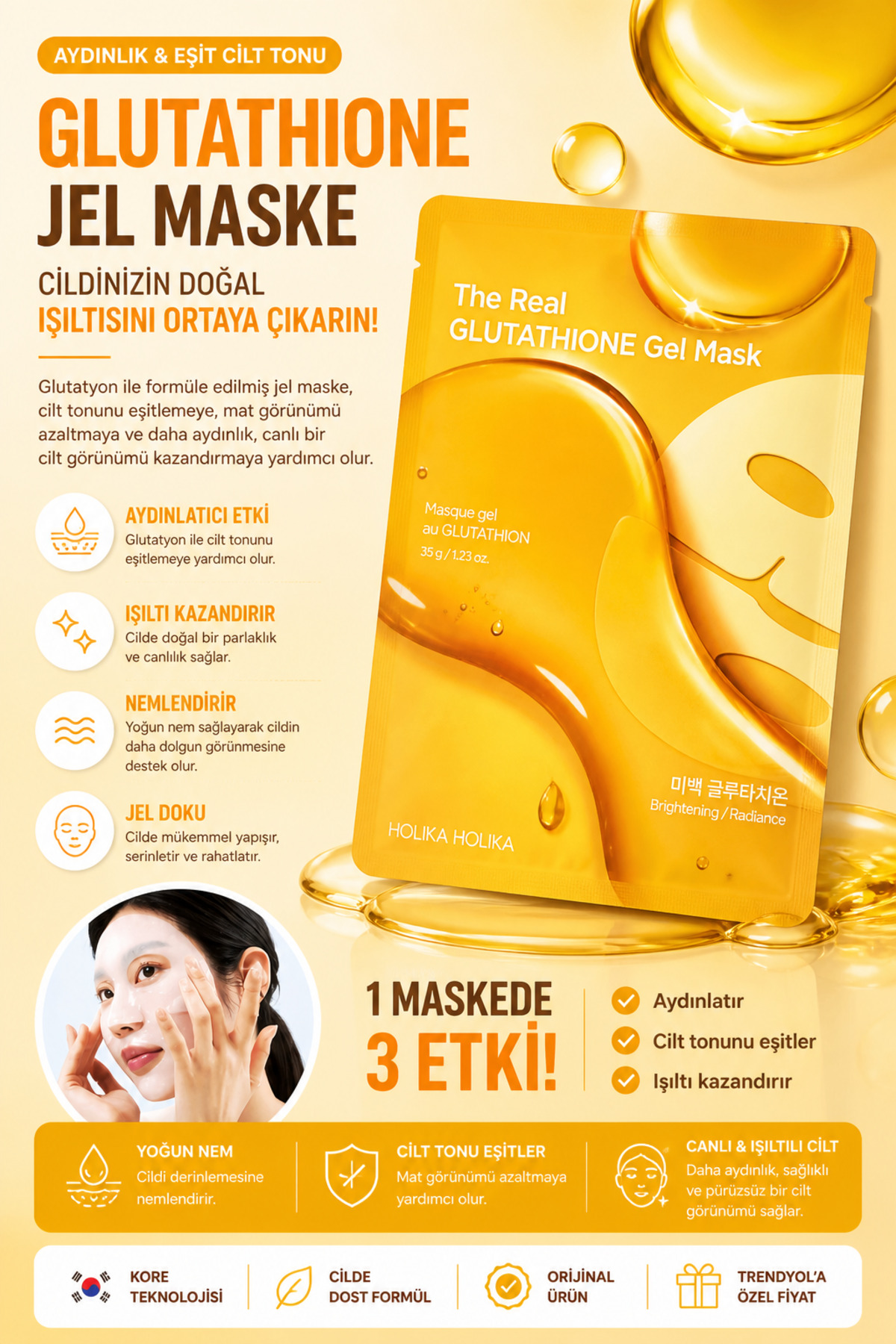 Holika Holika The Real Glutathione Gel Mask - Aydınlatıcı ve Canlandırıcı Yüz Maskesi - 1 Adet