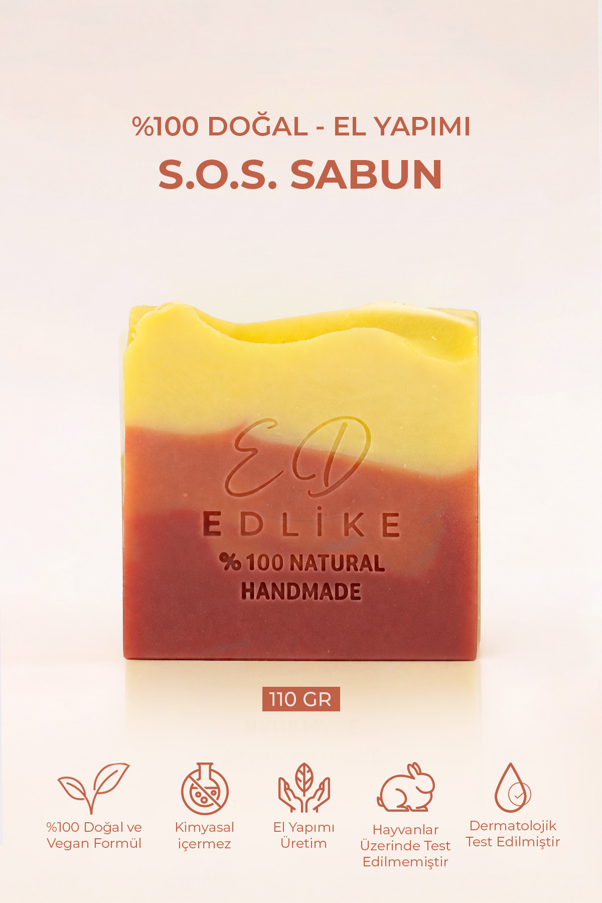 EDLIKE Saf Yağlardan Oluşan Doğal El Yapımı S.0.S Sabun (Kudret Narı-Kantaron-Aynısefa Yağı) 110 Gr