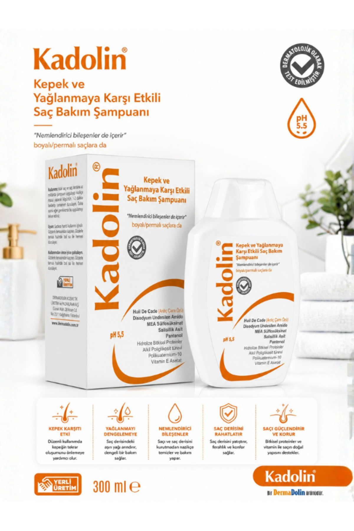 Dermadolin Kadolin Kepek ve Yağlanma Karşıtı Şampuan 300 ml | Saç Bakım Şampuanı | Hassas Saç Derisi İçin