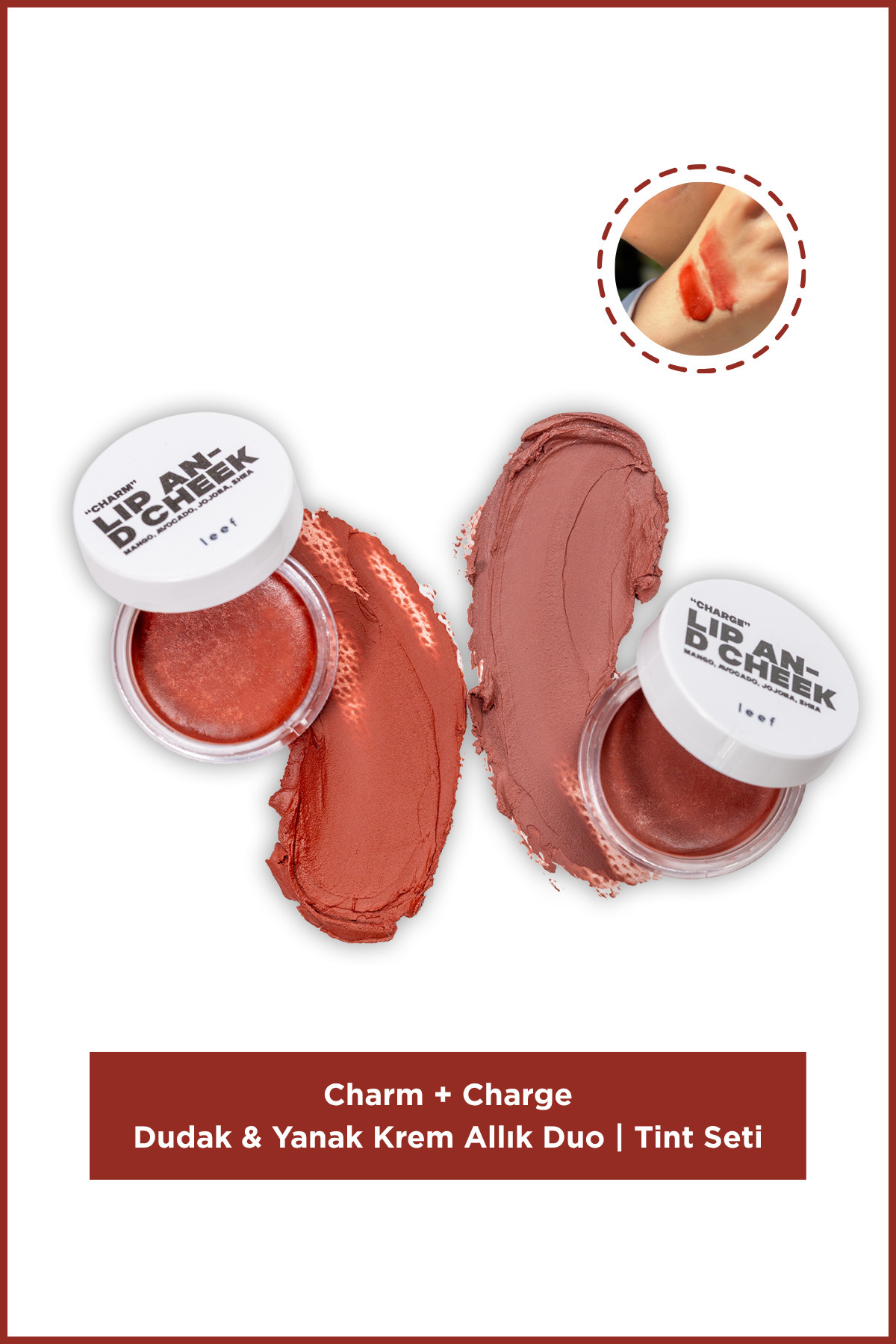Leef Lip & Cheek Balm Set (Charm + Charge) | Dudak & Yanak Krem Allık Duo | Tint Seti