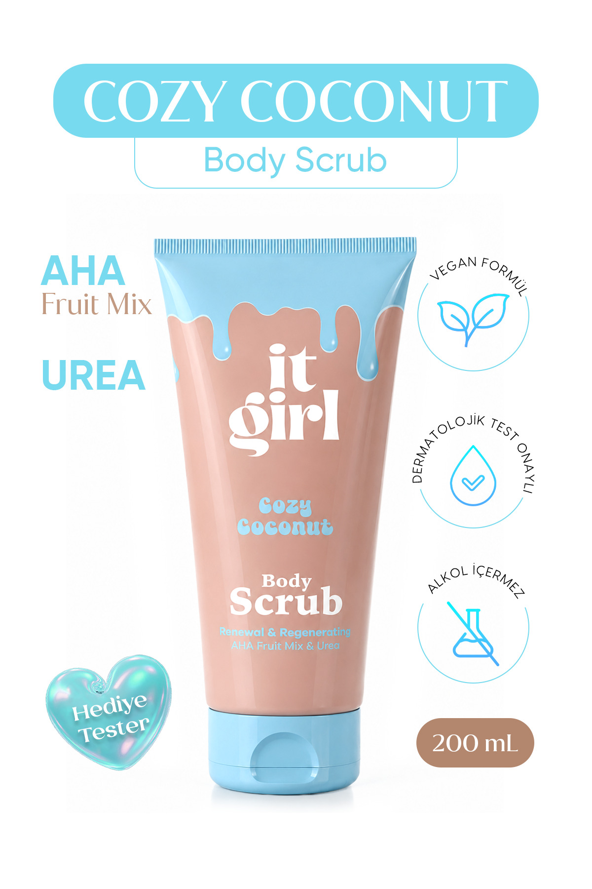 It Girl Cozy Coconut AHA & Urea Yoğun Nemlendirici, Besleyici Vücut Peeling | Body Scrub 200 ml