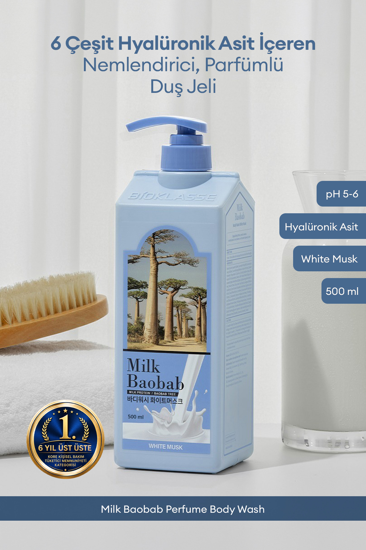 Milk Baobab 6 Hyalüronik Asit ile Nemlendiren Parfümlü Duş Jeli Perfume Body Wash (White Musk)