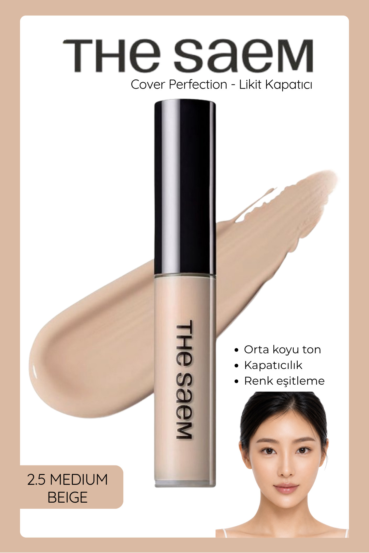 THE SAEM Uzun Süre Kalıcı Likit Kapatıcı Cover Perfection Tip Concealer - 2.5 Medium Deep (VİONİNE)