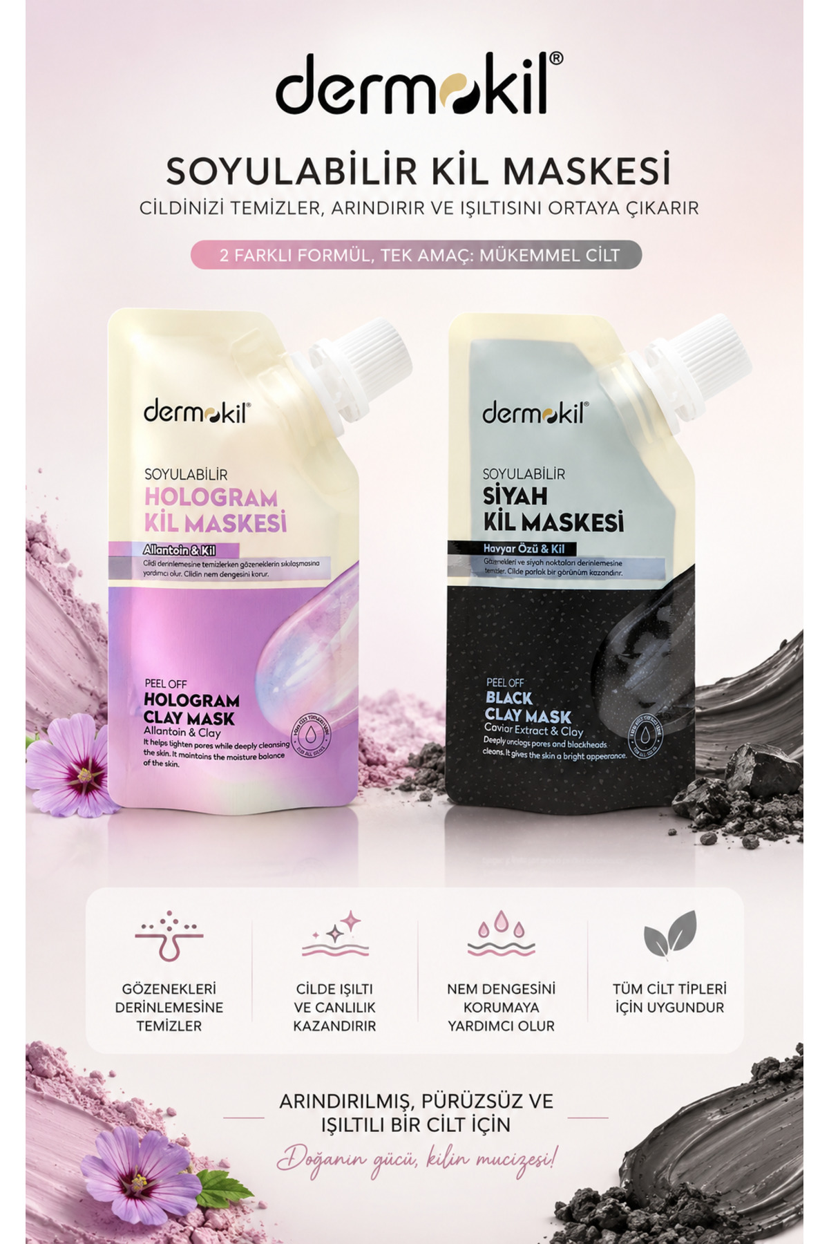 Dermokil Soyulabilir Siyah Ve Hologram Kil Maske 2x50 ml