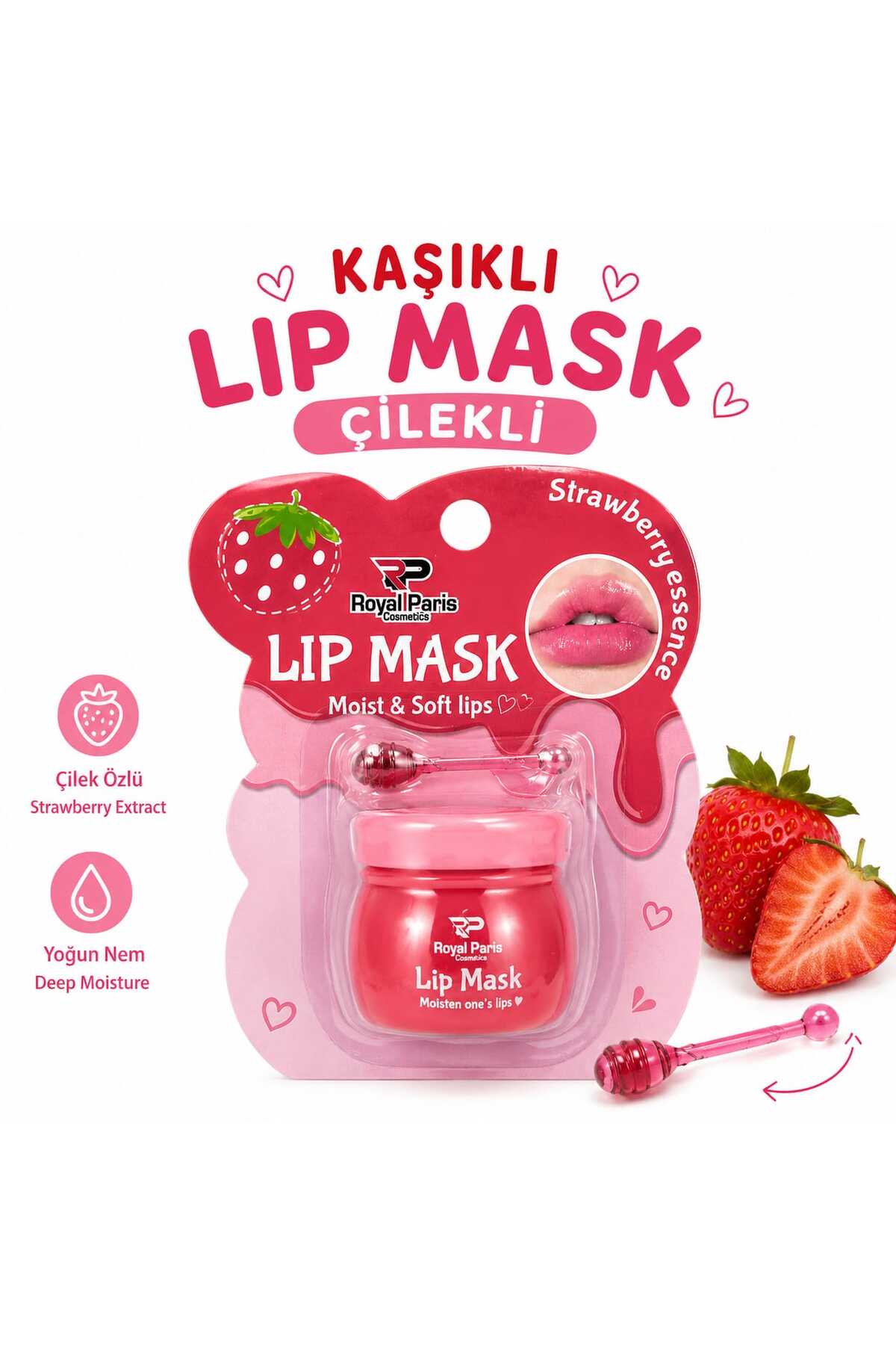 NURDAY lip balım mask nemlendirici kaşıklı çilekli 10 gr