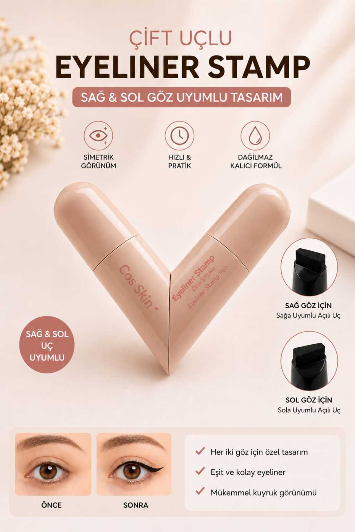 Pastelya KAHVERENGİ -Suya Dayanıklı Çift Taraflı Eyeliner Damga Kalem Sağ Ve Sol Göz Uyumlu