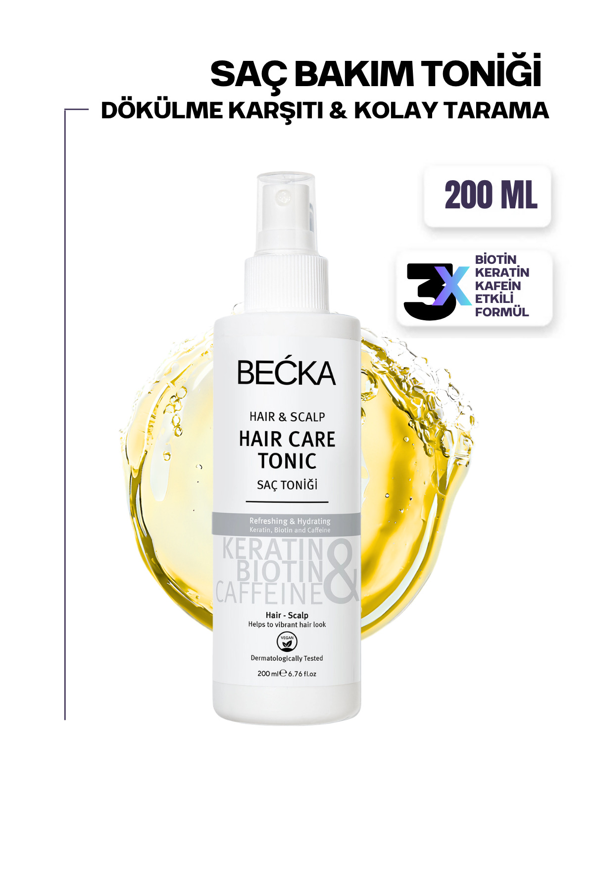 BECKA Keratin Saç Toniği Kolay Tarama & Dökülme Karşıtı Biotin Caffein 200 ml