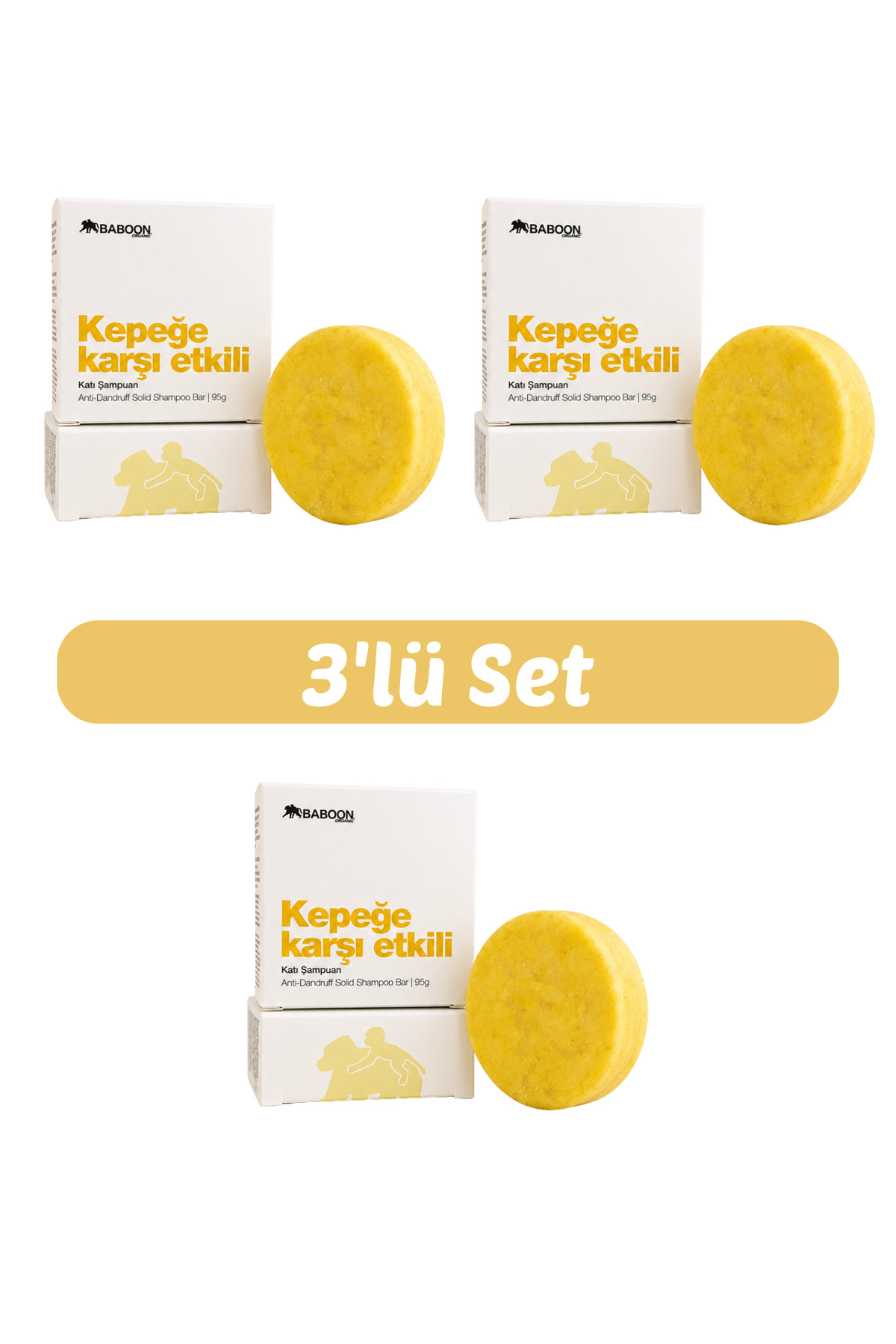 Baboon Natural Kepeğe Karşı Etkili Katı Şampuan 3’lü Set | Çay Ağacı, Çinko & Salisilik Asit İçerikli