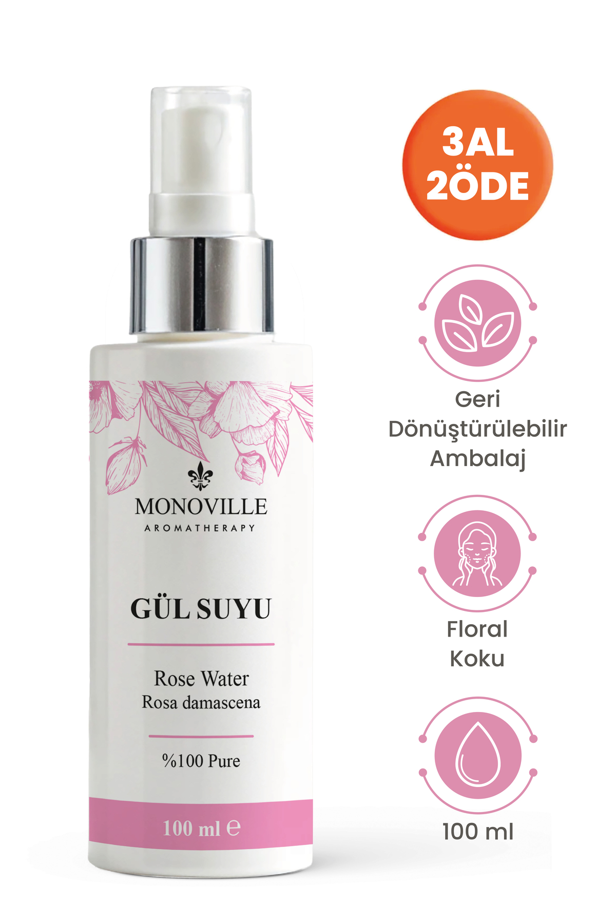 Monoville Gül Suyu 100 ml Sprey Başlıklı (Rose Water)