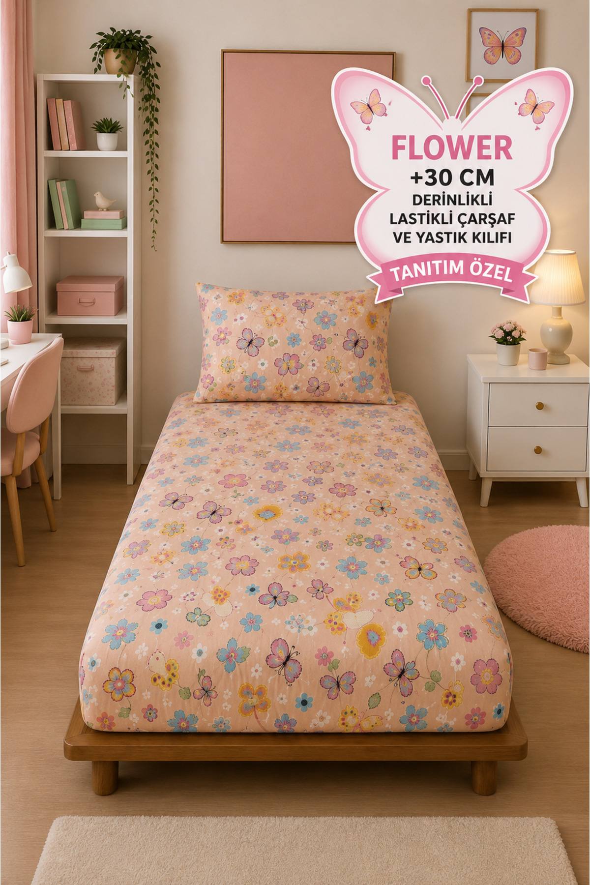 Violacasa Tek Kişilik Pamuklu Lastikli Çarşaf Seti 100x200 Flower