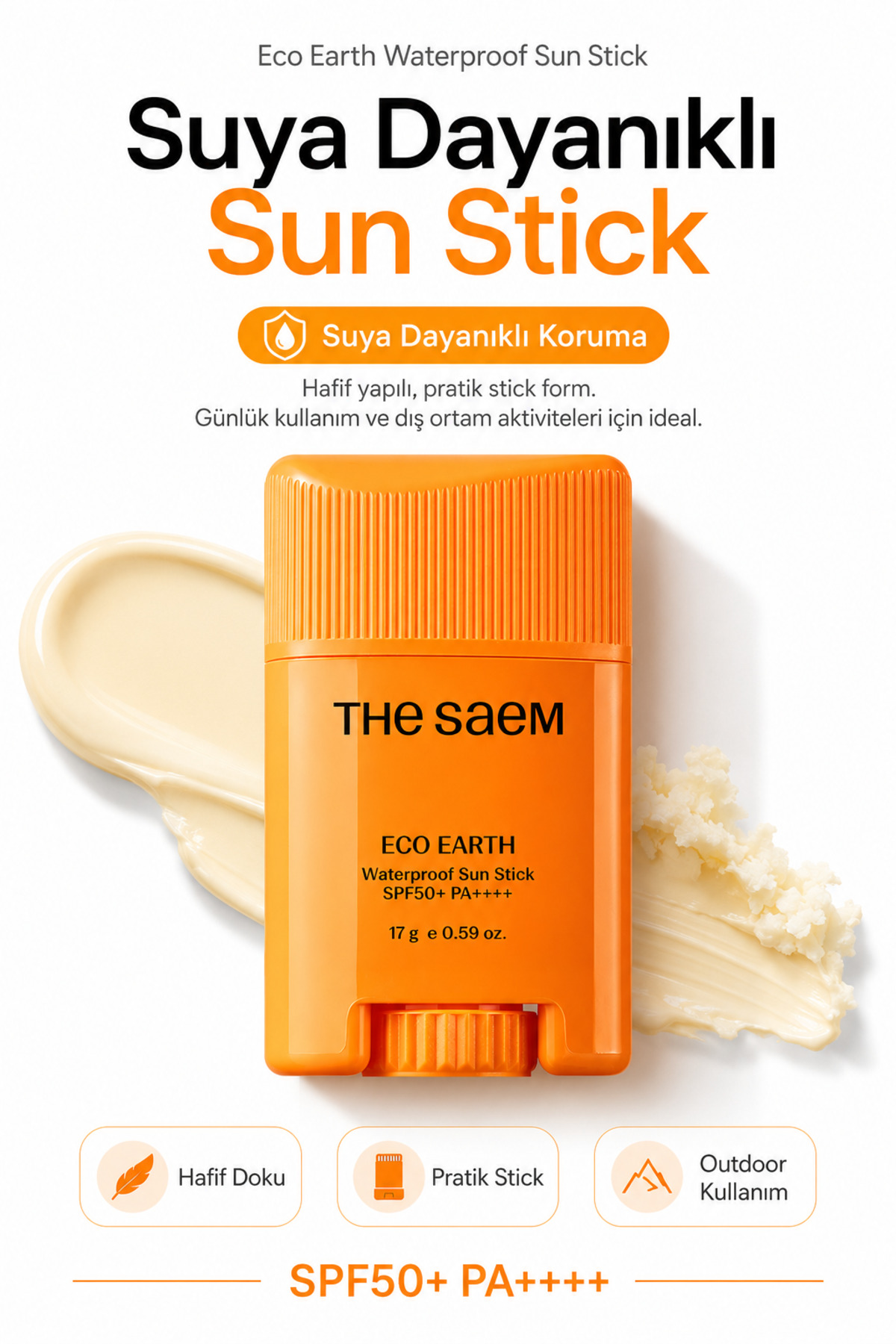 THE SAEM Eco Earth Waterproof Sun Stick SPF 50+ PA++++ 17 gr / Suya Dayanıklı Güneş Koruyucu Sun Stick