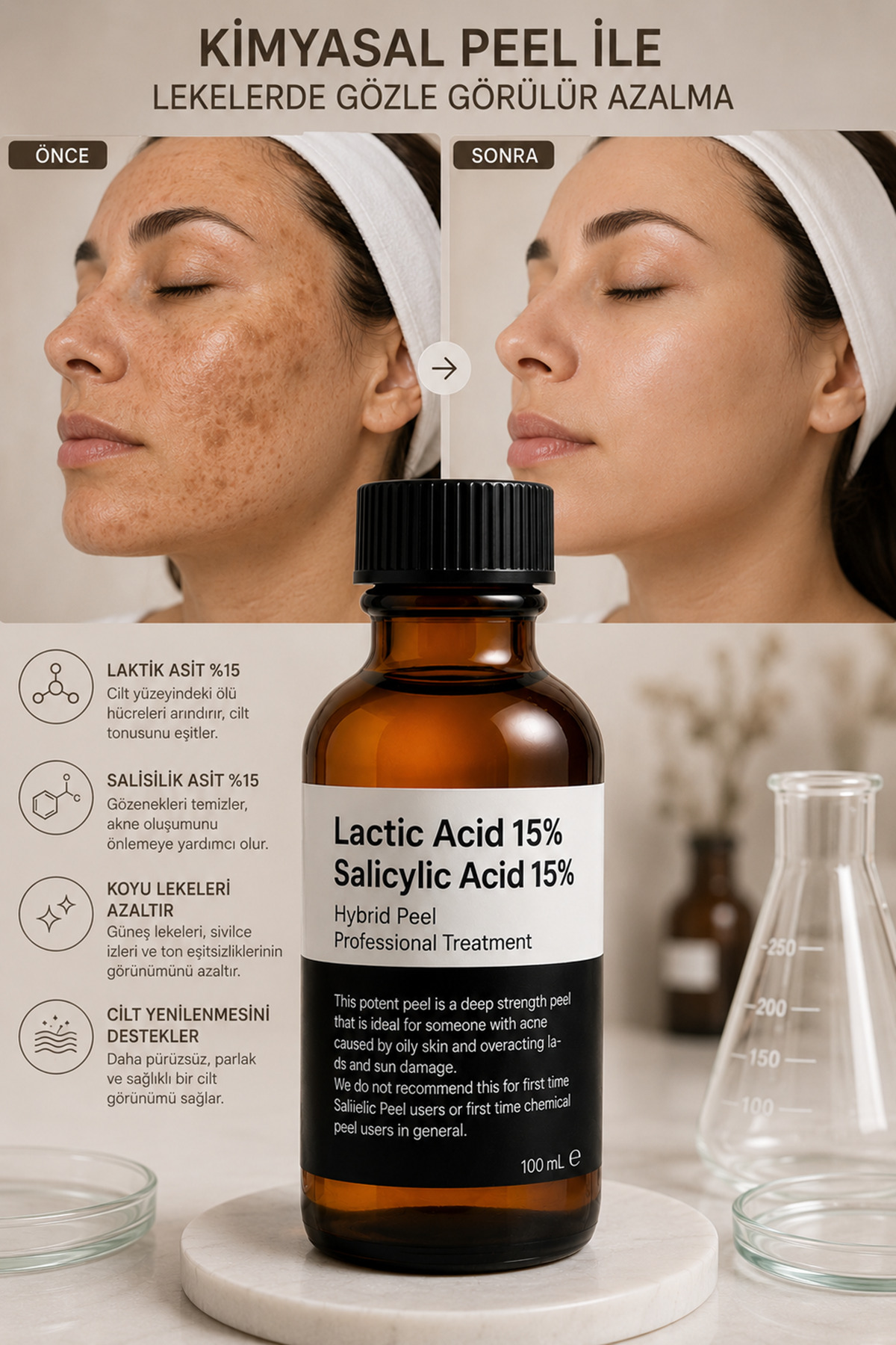 Puredermine Hibrit Kimyasal Peeling – Lactic Acid %15 + Salicylic Acid %15 Gücüyle Lekeleri, Gözenek Görünümünü ve Cilt Pürüzlerini Hedefleyen Yoğun Cilt Yenileme Formülü