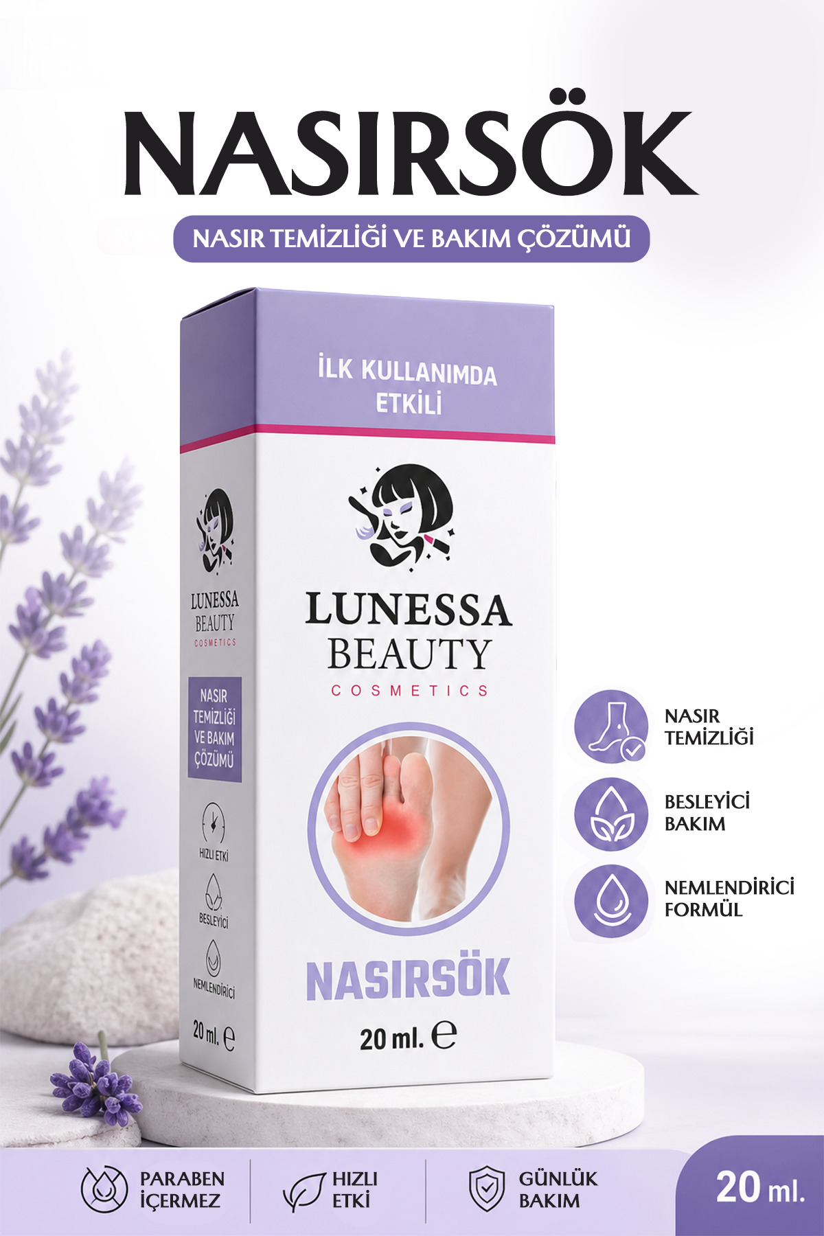 Lunessa Beauty NasırSök El & Ayak İçin Yoğun Bakım Solüsyonu – Sertleşmiş Ciltler İçin Özel Formül 20 ml