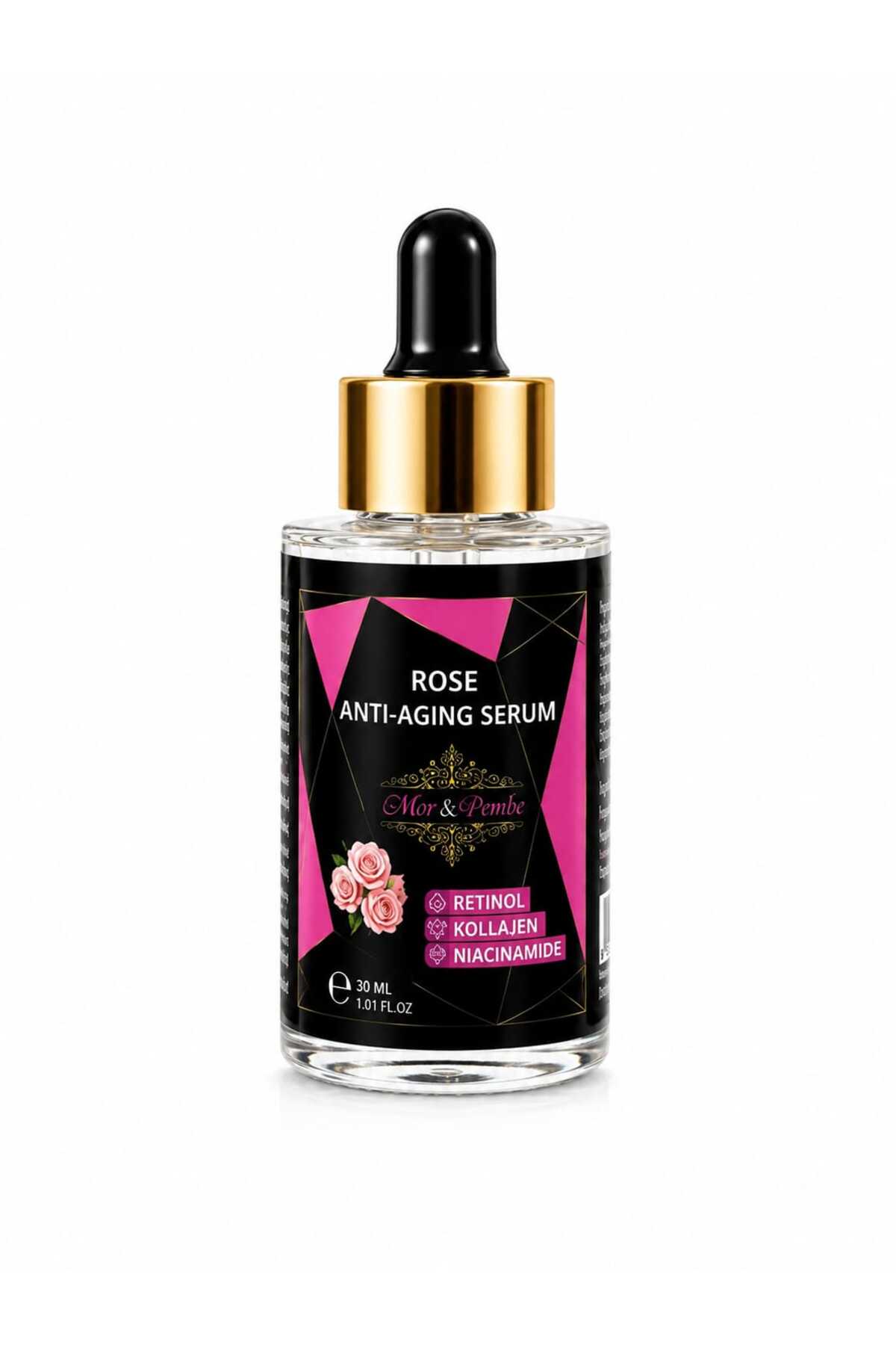 MOR PEMBE Mor&Pembe Rose Anti-Aging Serum, Retinol, Kollajen ve Niacinamide ile Gece Bakım Serumu, 30 ml