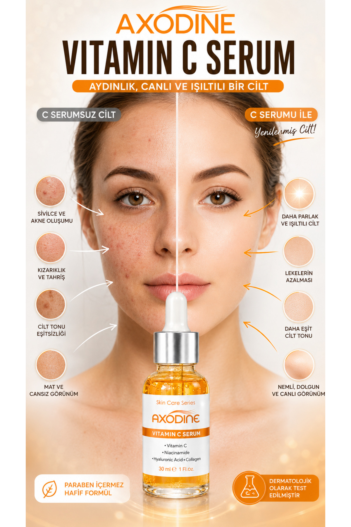 axodine Leke Karşıtı Ve Ton Eşitleyici, Aydınlatıcı Vitamin C Bakım Serumu 30 ML - Ascorbic Acid