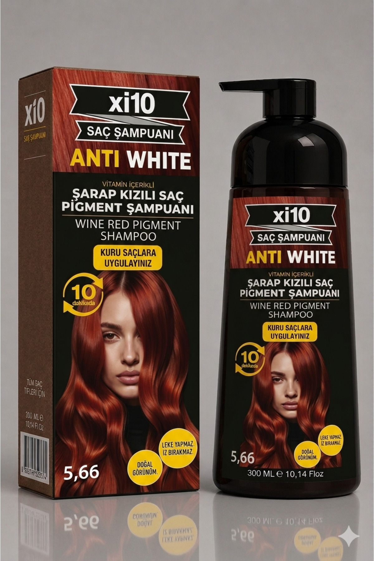 xi10 Beyaz Kapatıcı (Şarap Kızılı 5.66 ) Saç Beyaz Kapatan Hızlı Şampuan (Beyaz Saçlar İçin) 300 ml.