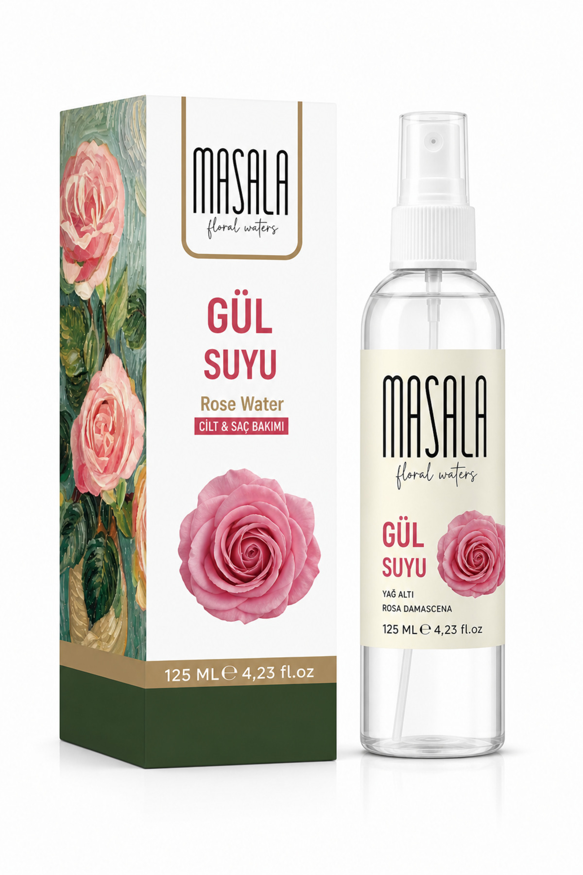Masala Saf Gül Suyu 125 Ml Doğal Yağlı Hidrosol - Tonik Rose Floral Water Hydrosol Tonic