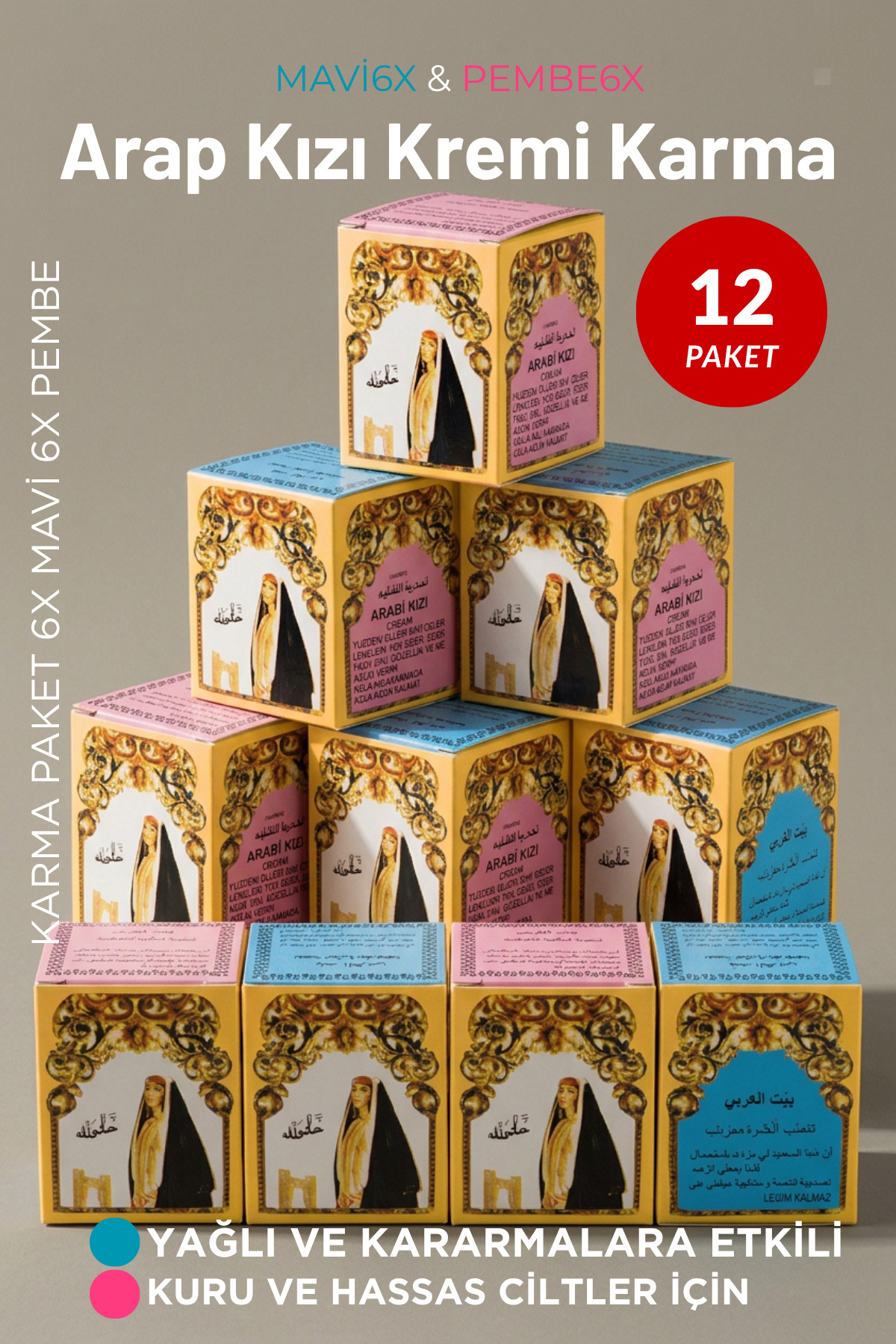 Sabuncu Hacı Arap Kızı Kremi Seti 12 Adet – 6 Pembe & 6 Mavi Karışık Paket