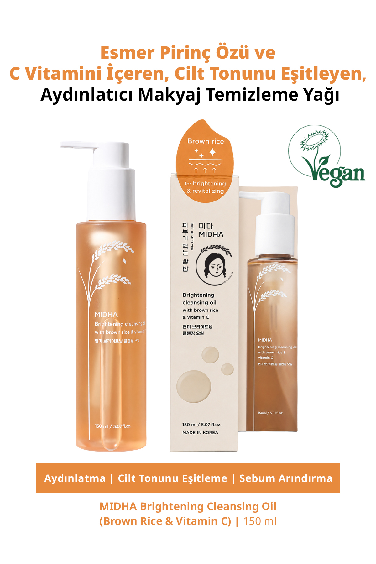 MIDHA Aydınlatıcı Makyaj Temizleme Yağı Brightening Cleansing Oil (Brown Rice & Vitamin C)