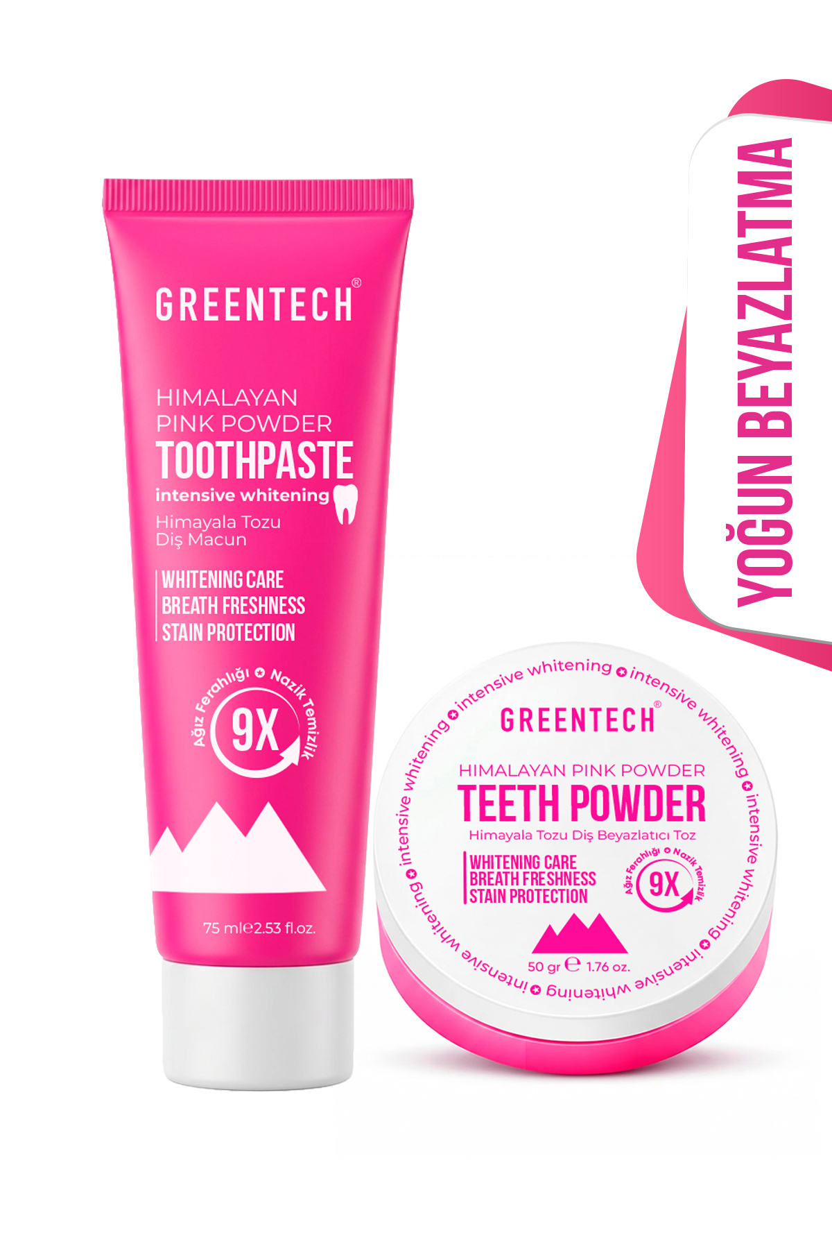 Greentech Diş Beyazlatma Seti (Diş macunu 50ml + Toz 50gr)
