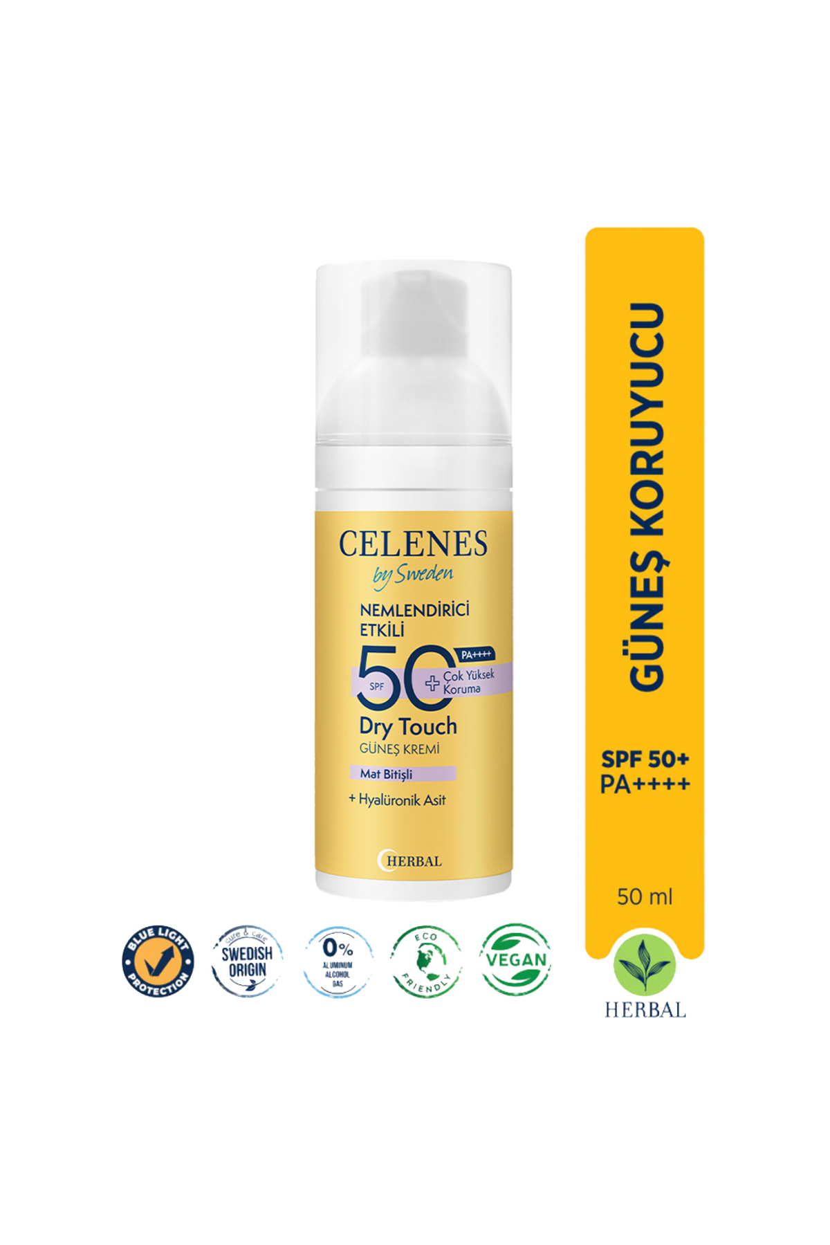 Celenes BY SWEDEN HERBAL DRY TOUCH SPF 50 MAT BİTİŞLİ GÜNEŞ KREMİ - YÜZ VE DEKOLTE BÖLGESİ 50 ML-