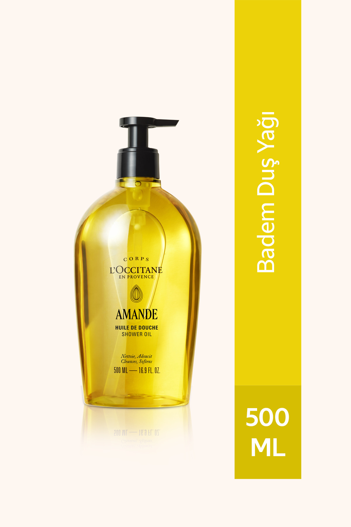 L'Occitane Badem Duş Yağı, Tatlı Badem ve Üzüm Çekirdeği Yağı İçeren Besleyici ve Nemlendirici, Omega 6 ve 9, 500 ml