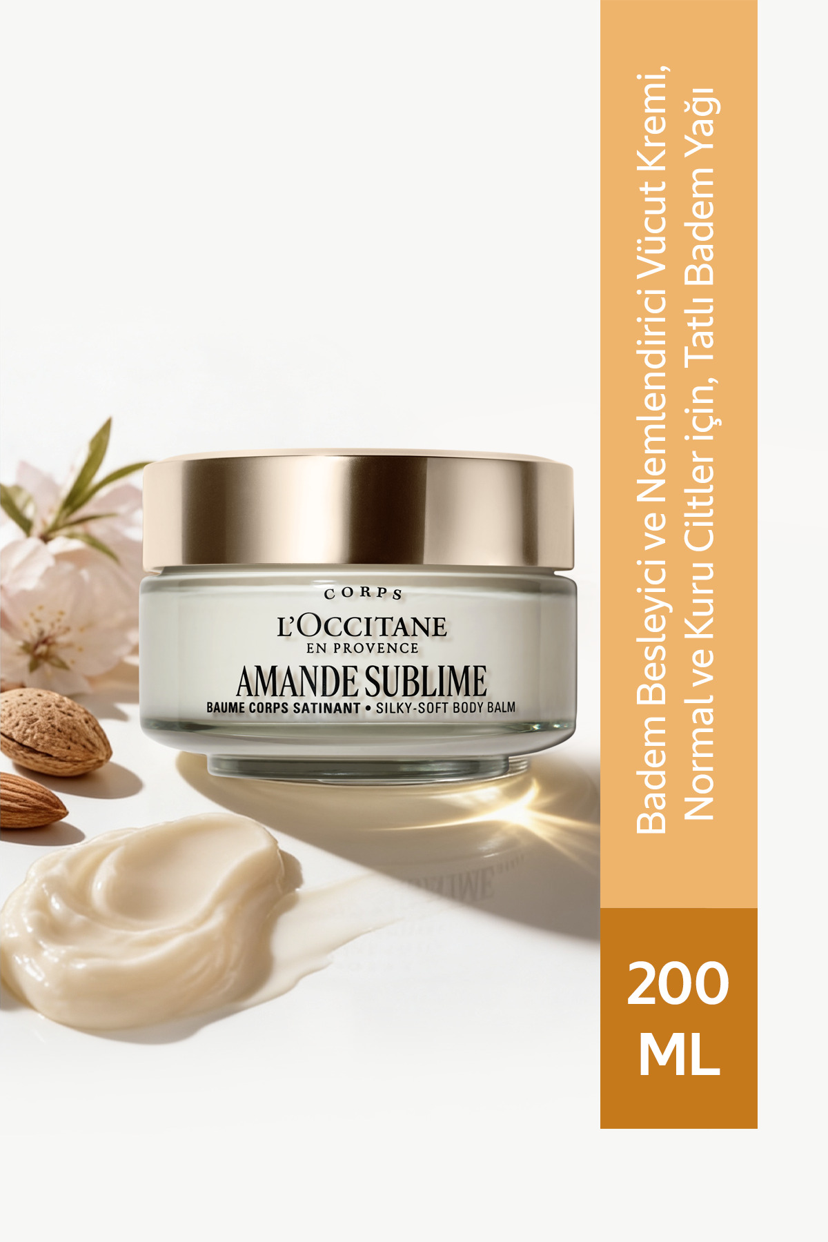 L'Occitane Badem Besleyici ve Nemlendirici Vücut Kremi, Normal ve Kuru Ciltler için, Tatlı Badem Yağı İçeren, 200 ml