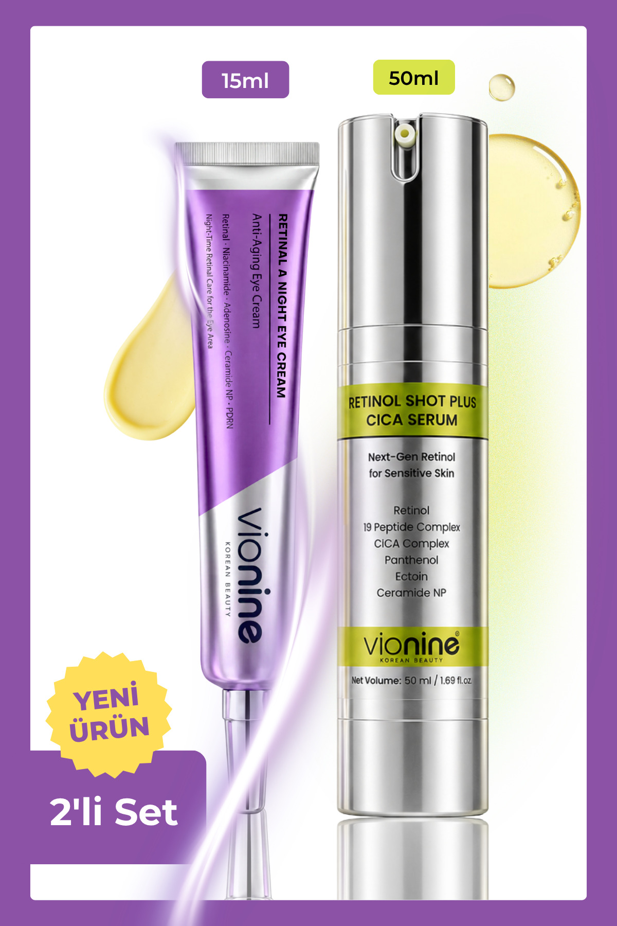 Vio nine Vionine Gece Bakım Seti 2'li (SERUM SET) | Retinol Serum + Göz Kremi