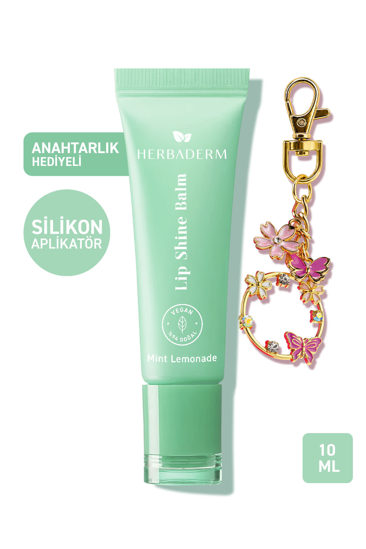 Herbaderm Mint Lemonade, Parlatıcı, Dolgunlaştırıcı, Onarıcı Vegan Dudak Balmı, Anahtarlık Hediyeli, Limonata Aromalı 10 ml