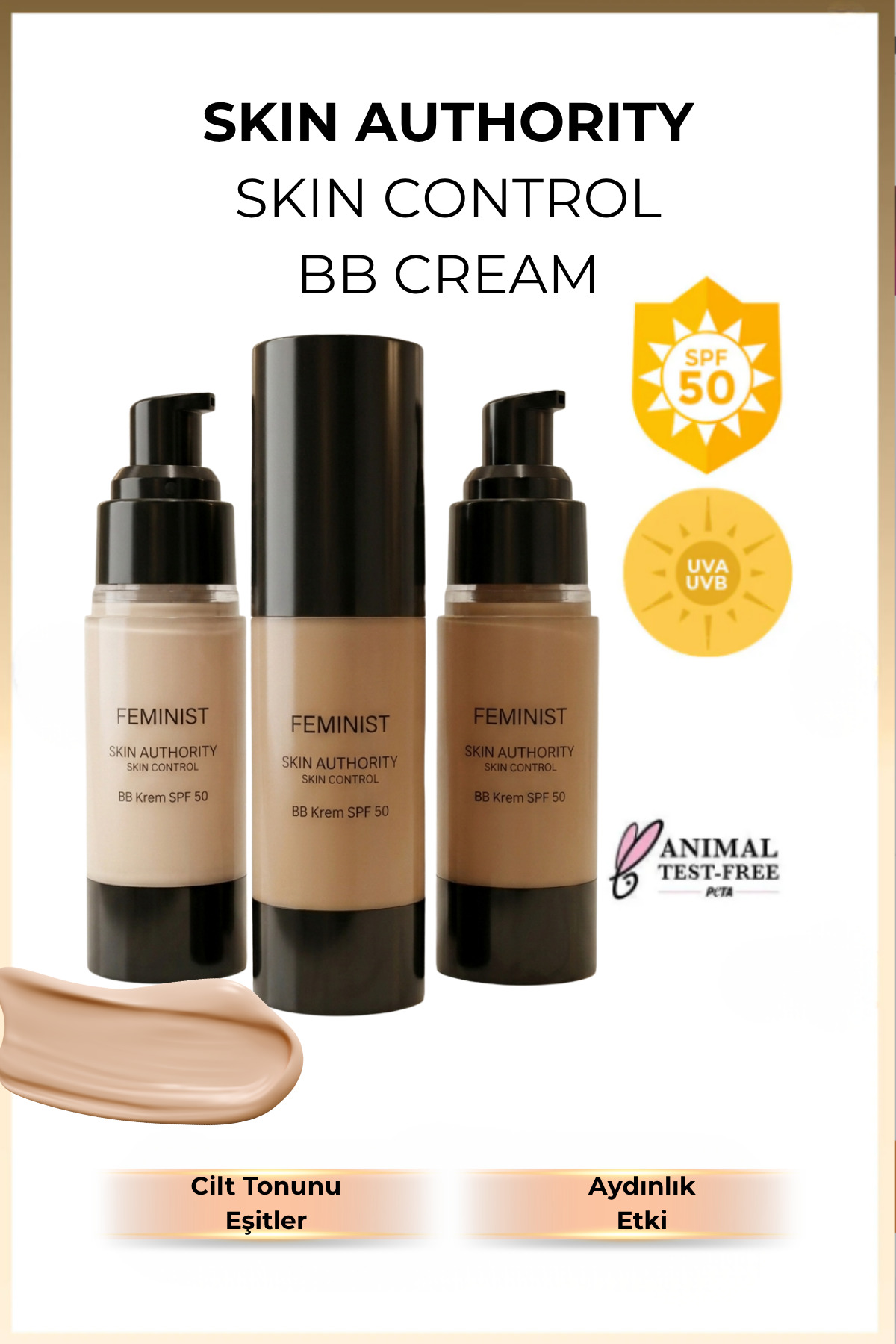 Feminist Cosmetics BB Krem SPF50 Yüksek Kapatıcı, Nemlendirici, Ton Eşitleyici, Aydınlatıcı - Medium