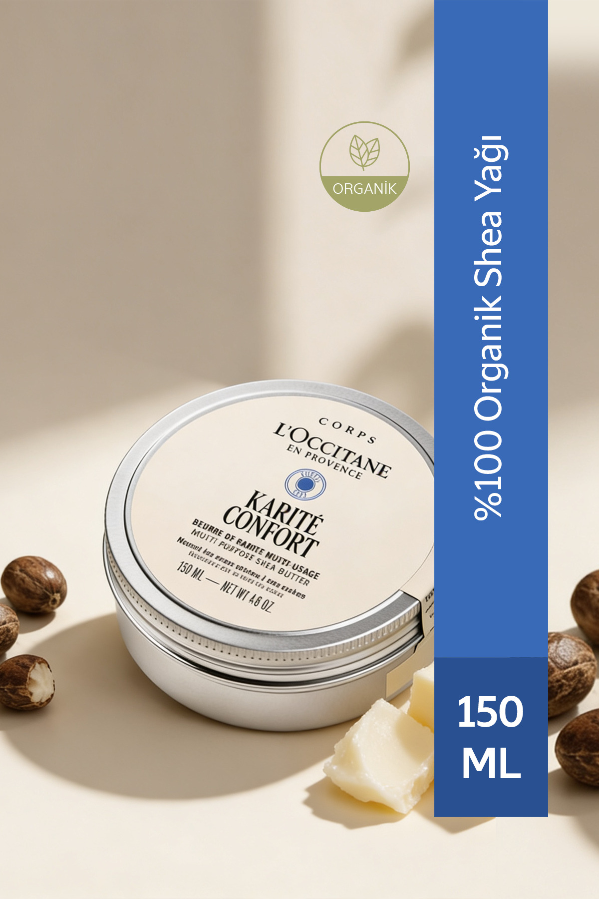 L'Occitane Shea Organik Yağı, Besleyici ve Nemlendirici, Kuru Ciltler için, 150 ml
