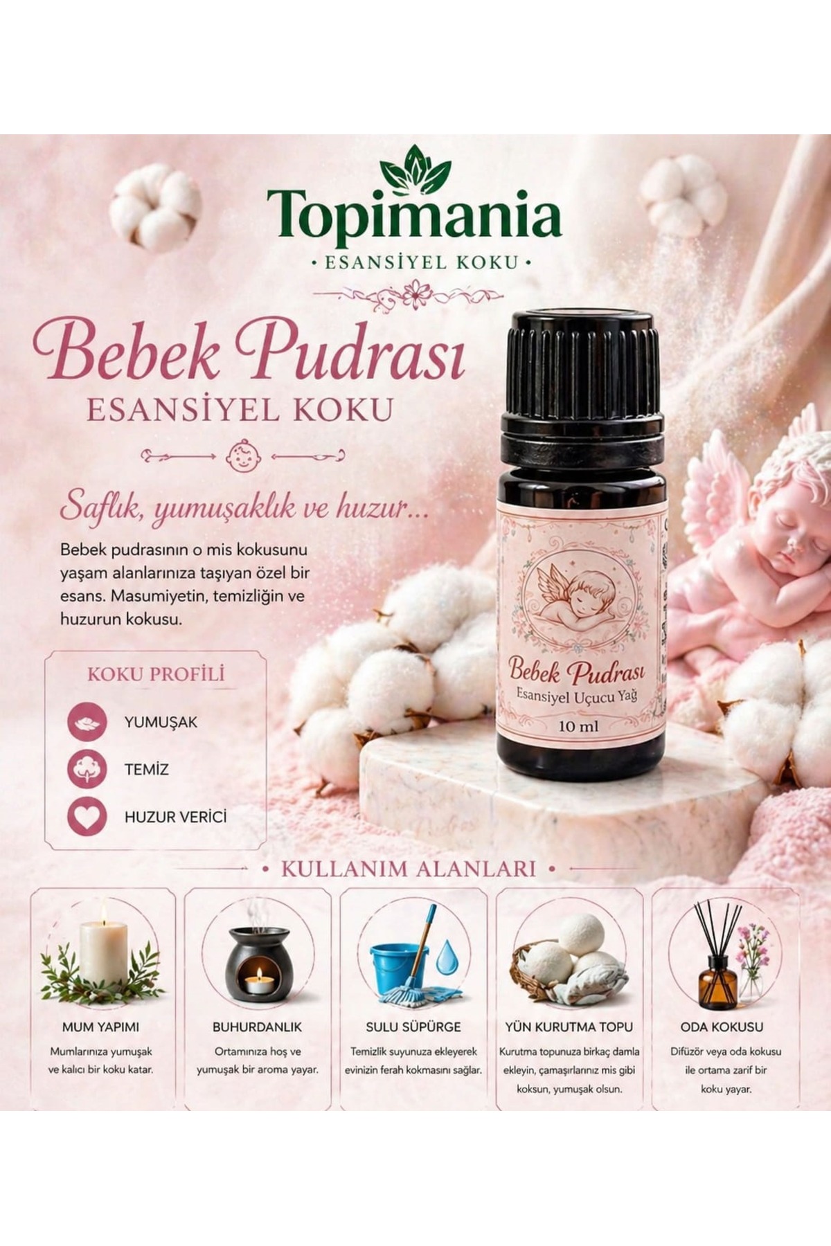 Topimania Yün Kurutma Topları Bebek Pudrası-10 Ml-1 Adet-çamaşır Yün Kurutma Topu Kokusu-esansiyel Uçucu Yağ