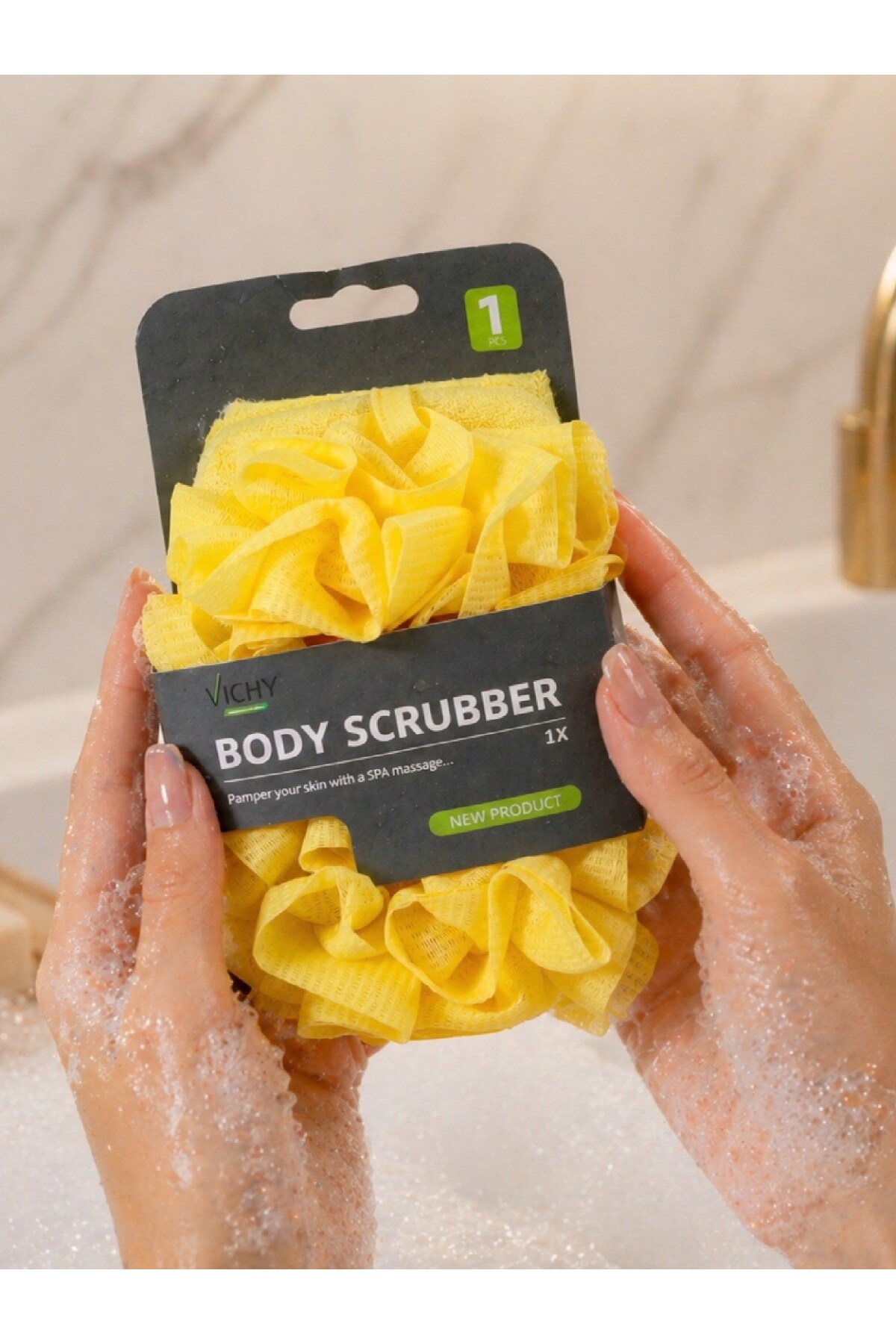 Vichy Banyo Lif Süngeri Body Scrubber Köpük Artırıcı Duş Lifi Vücut Temizleme VCHY-6984 SARI