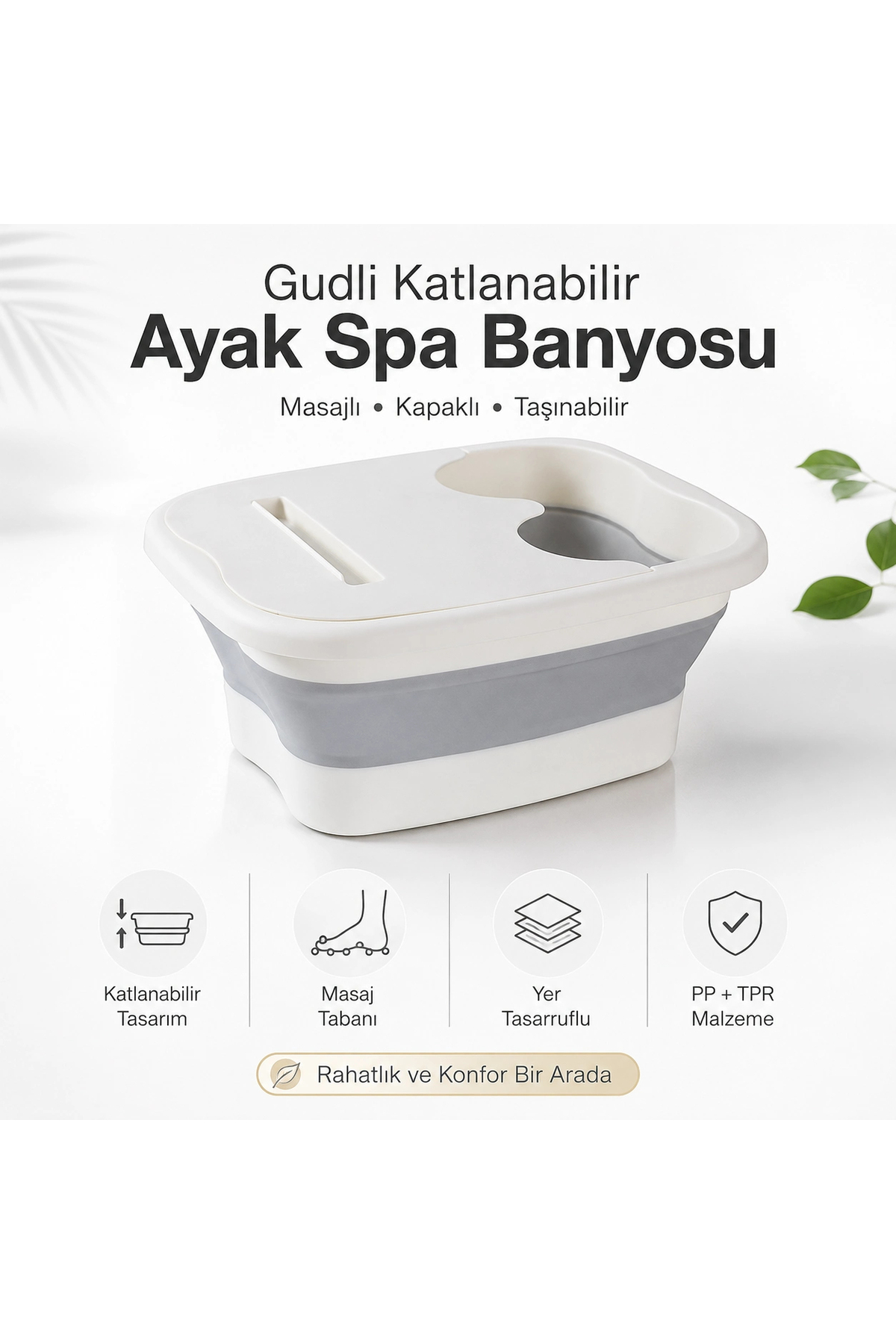 Gudli Katlanabilir Ayak Spa Banyosu Masajlı Ayak Bakım Kovası Kapaklı Taşınabilir Pedikür Küveti