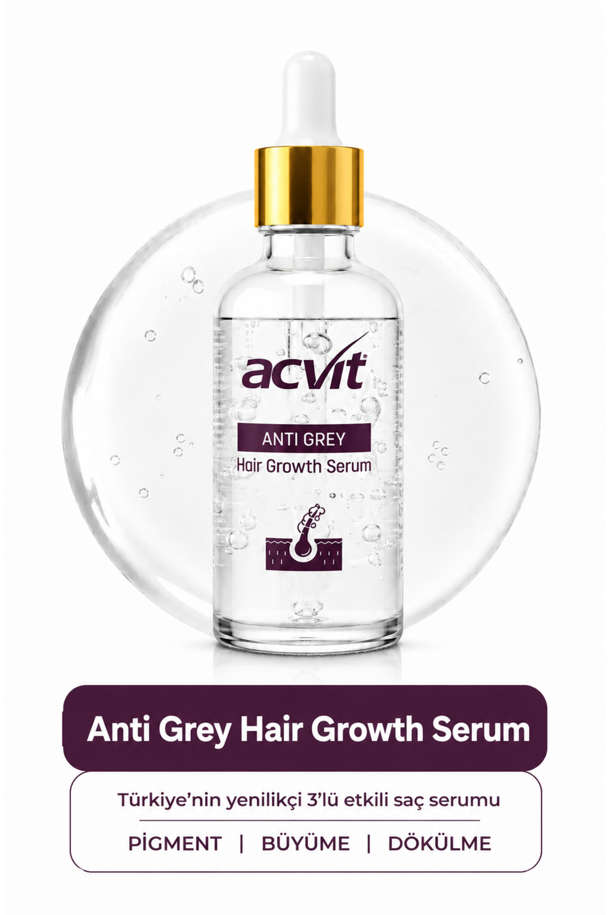 Acvit Anti Grey Hair Growth Serum - Beyaz Saç ve Dökülme Kontrolü - Saç Derisini Güçlendirme – 30 ml