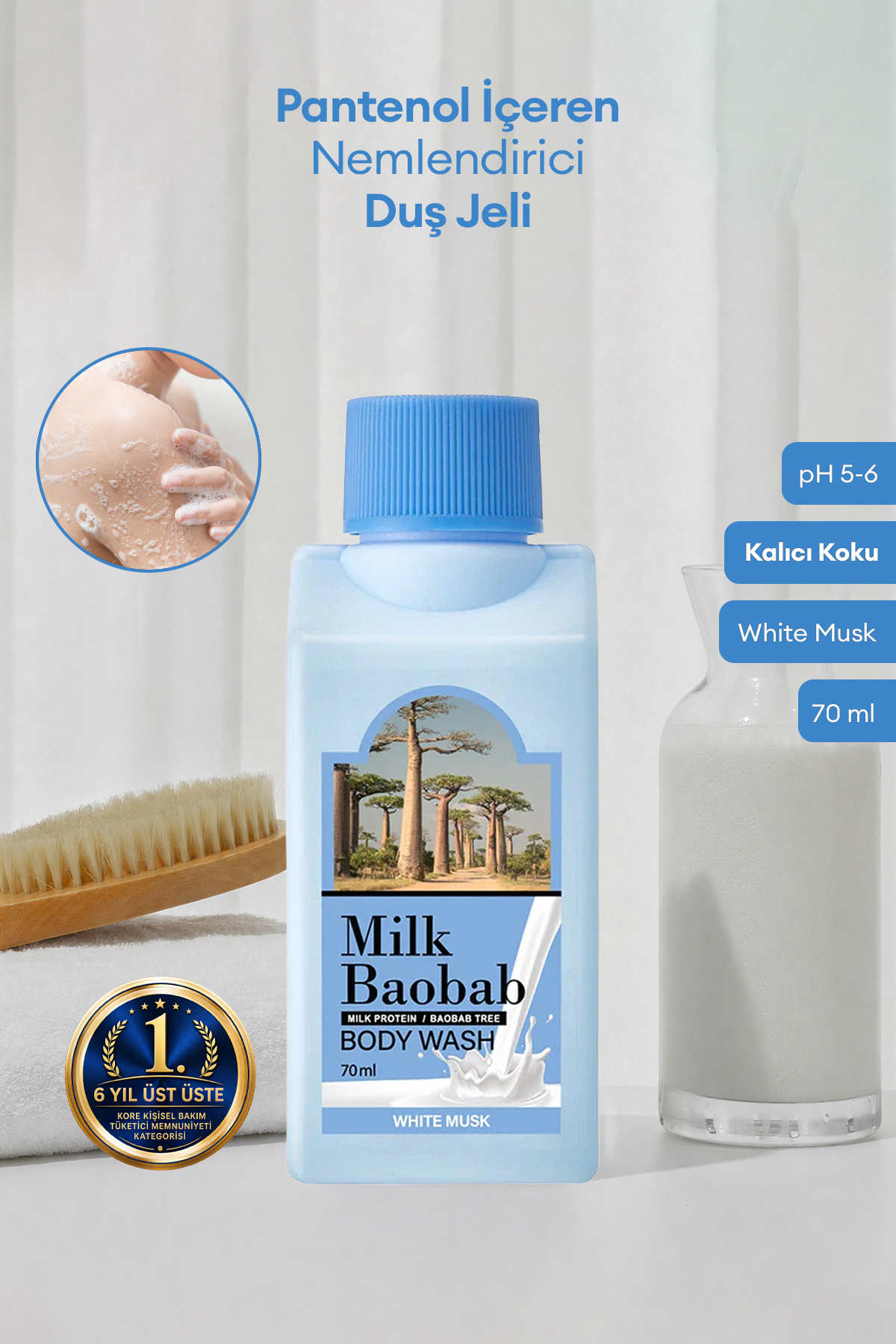 Milk Baobab Pantenol İçeren Nemlendirici Duş Jeli Original Body Wash (White Musk) 70ml