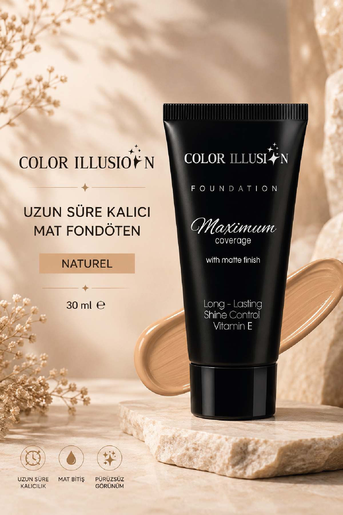 Huncalife Color Illusion Uzun Süre Kalıcı Mat Fondöten - Naturel 30 ml - Fondöten 80440