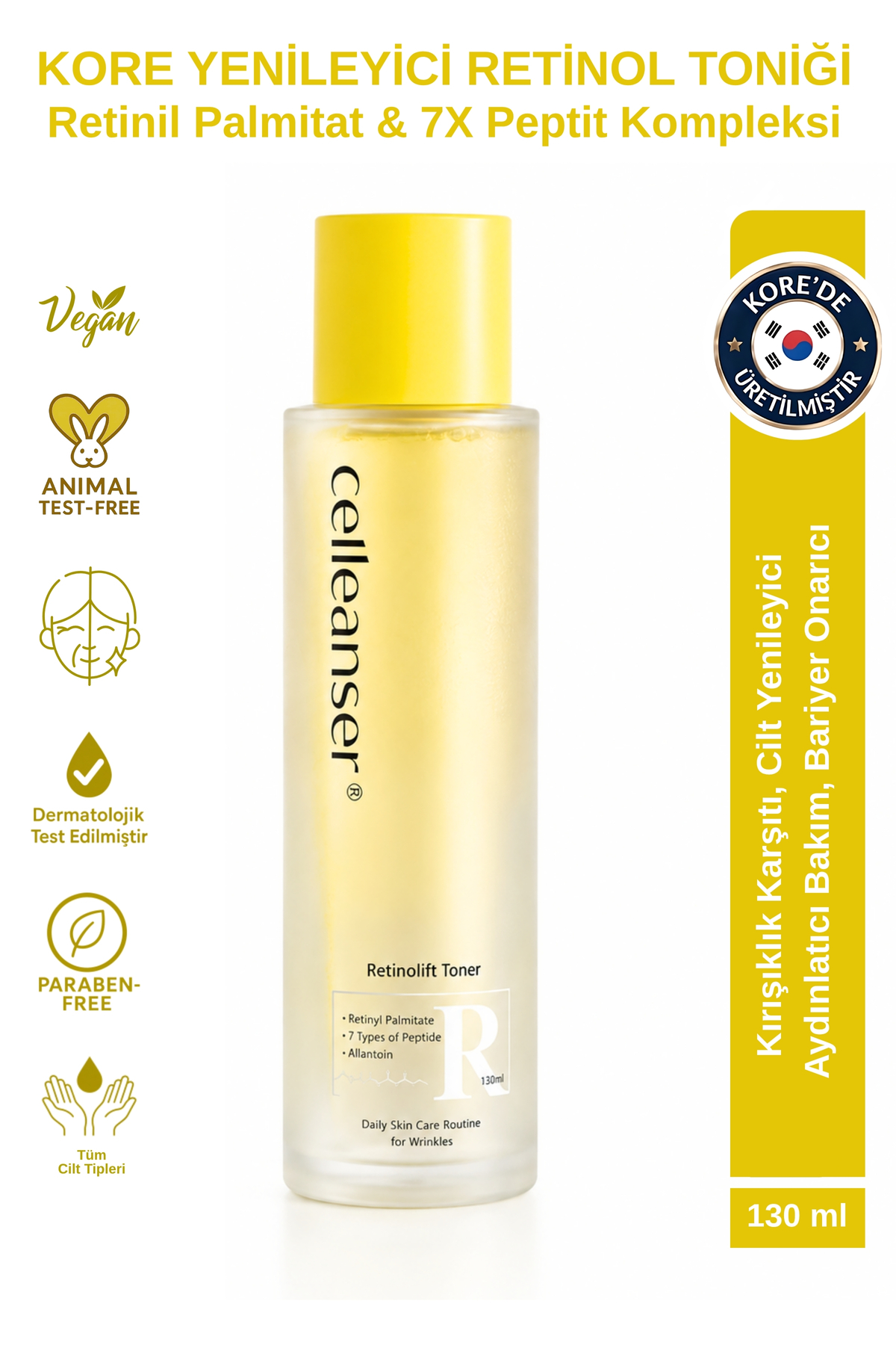 celleanser Kore Retinol Tonik - 7 Çeşit Peptit & Retinil Palmitat & Allantoin Ile Güçlendirilmiş Yaşlanma Karşıtı